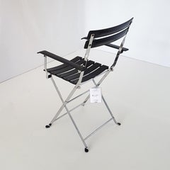 Marco Zanuso Italian Zanotta Black Leather Folding Chair with Steel Structure