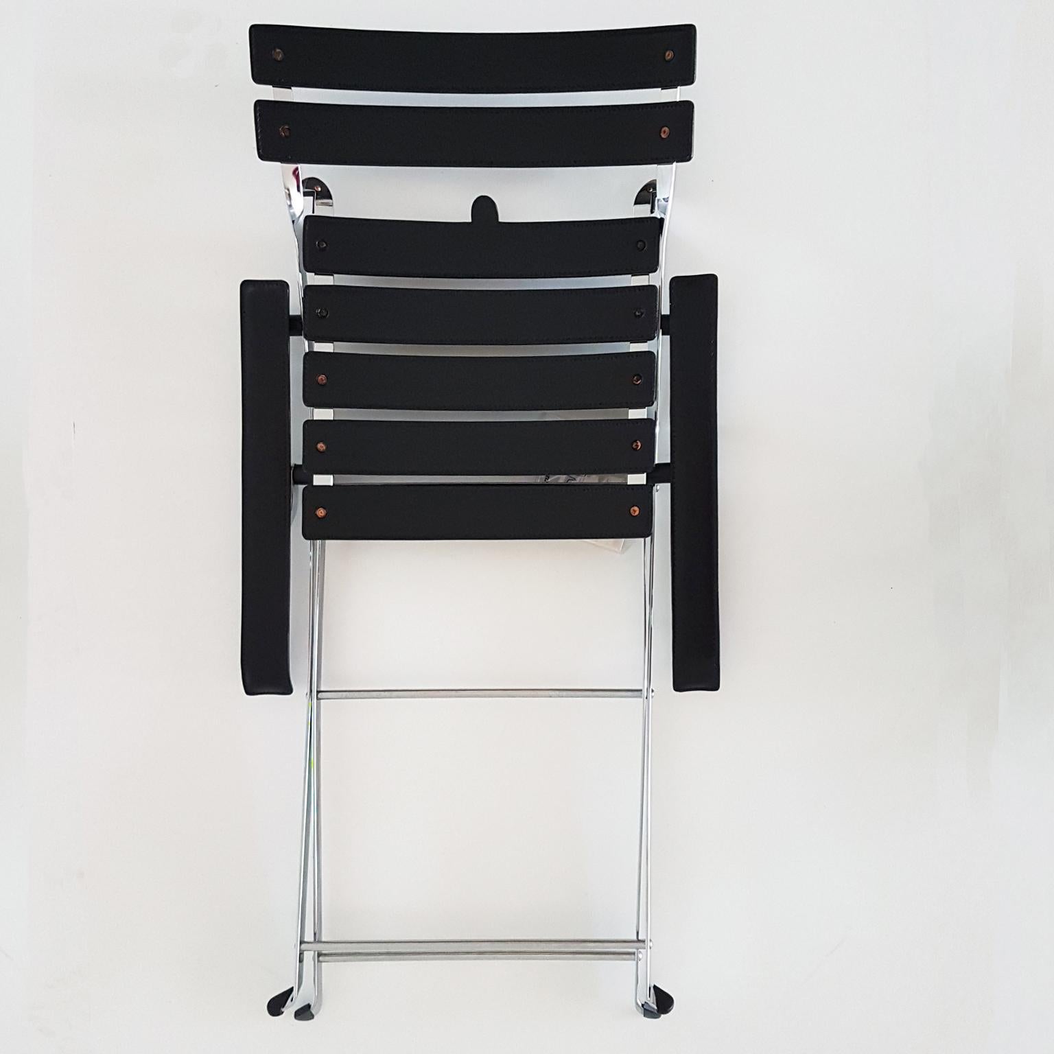 20th Century Marco Zanuso Italian Zanotta Black Leather Folding Chair with Steel Structure For Sale