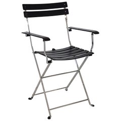 Marco Zanuso Italian Zanotta Black Leather Folding Chair with Steel Structure