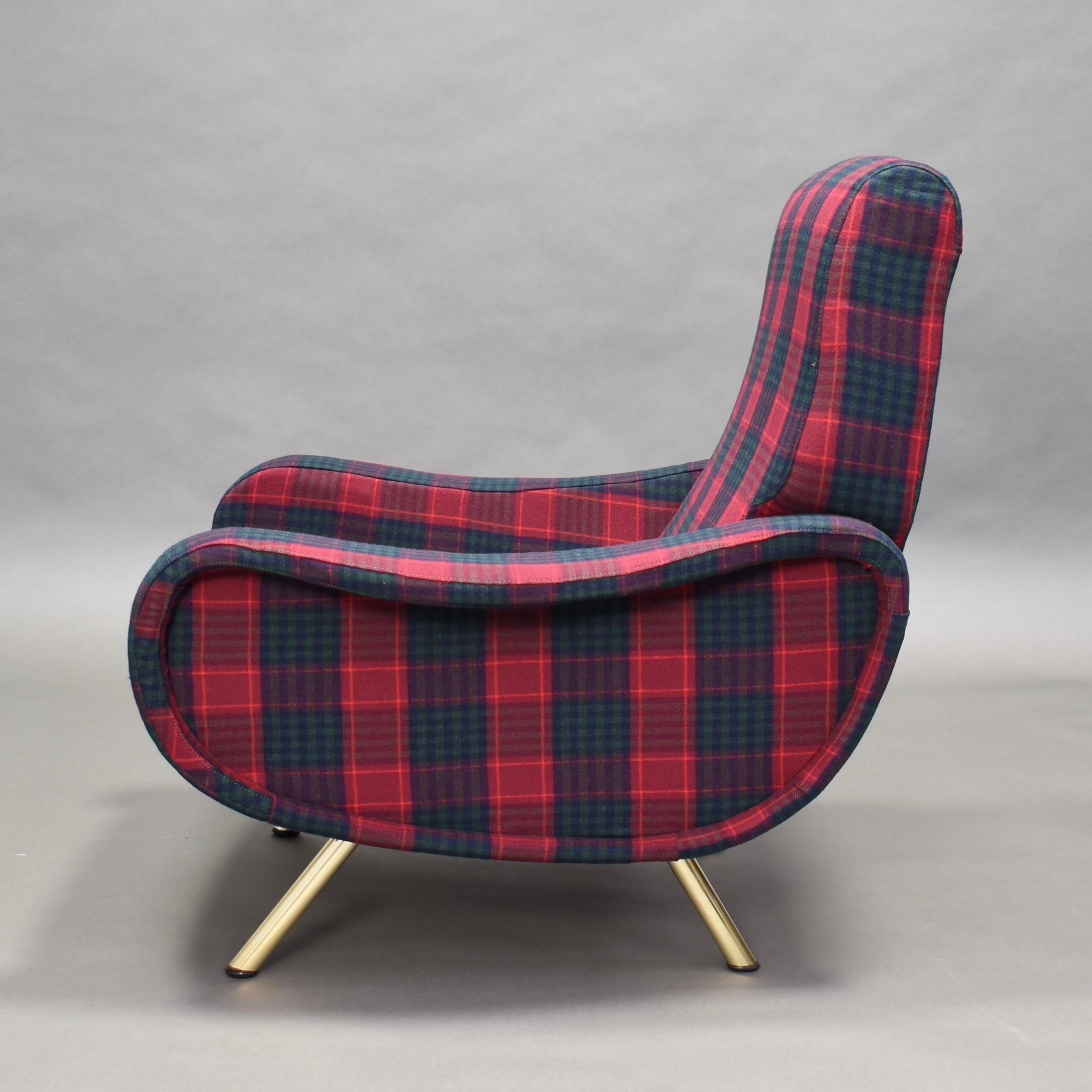 Mid-Century Modern Marco Zanuso 'Lady' Chair by Arflex in New Fabric and Brass, Italy, 1951