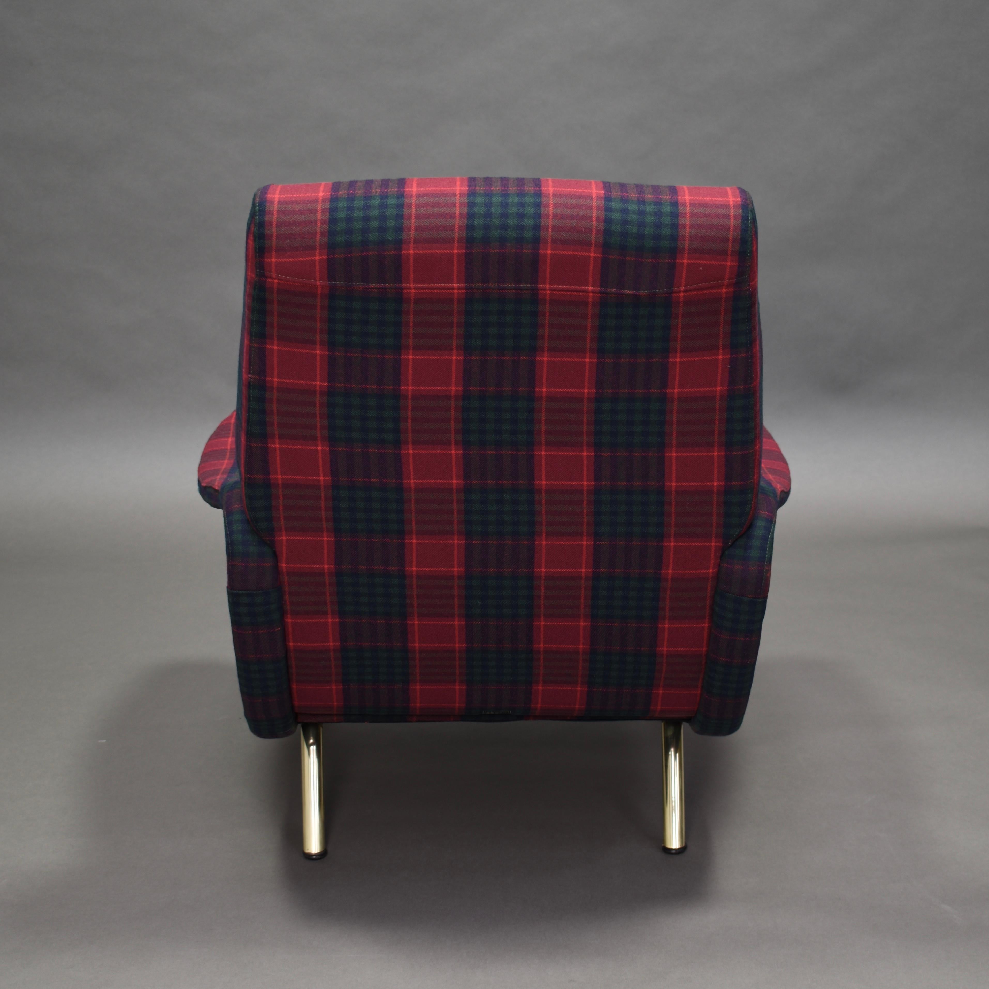 Italian Marco Zanuso 'Lady' Chair by Arflex in New Fabric and Brass, Italy, 1951