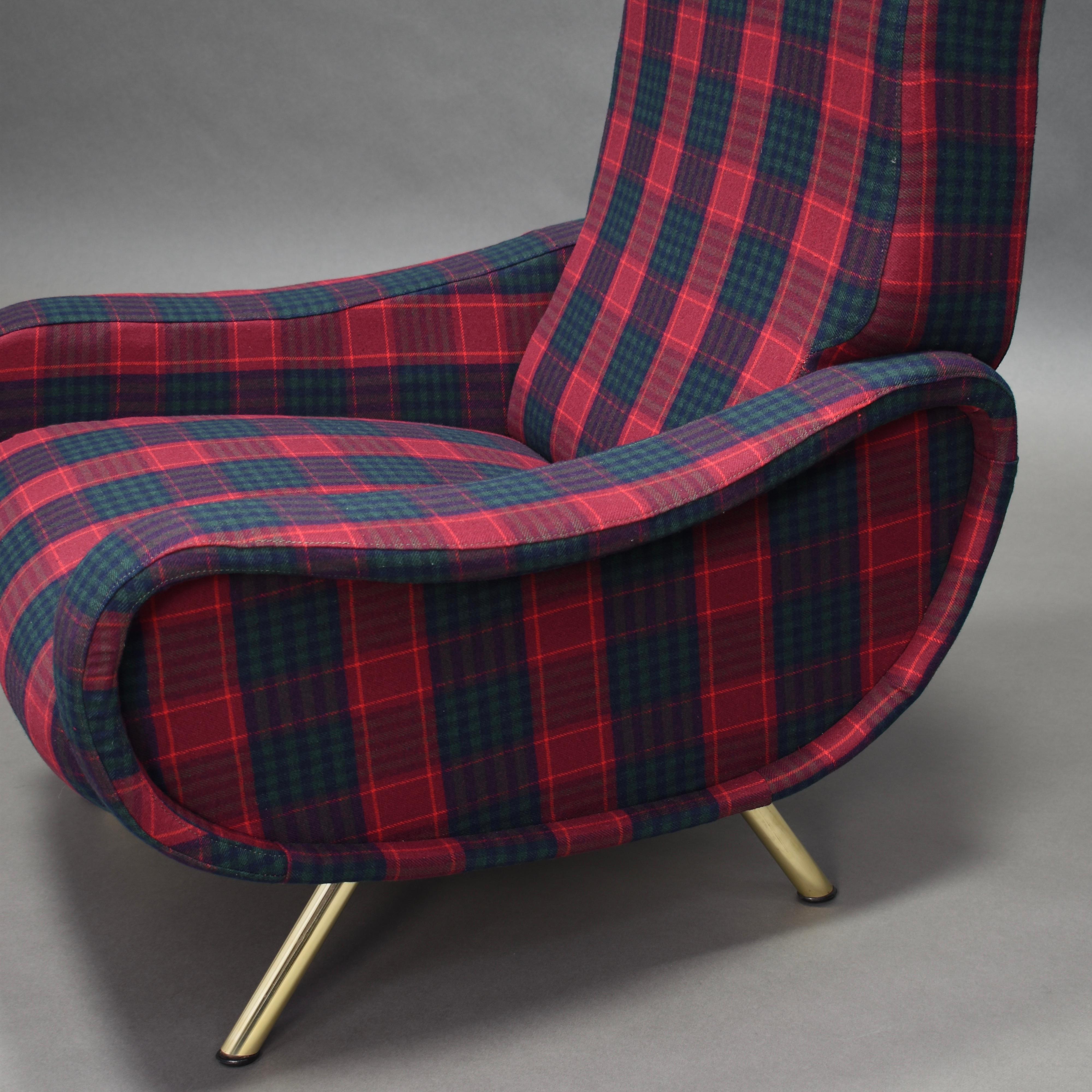 Marco Zanuso 'Lady' Chair by Arflex in New Fabric and Brass, Italy, 1951 3