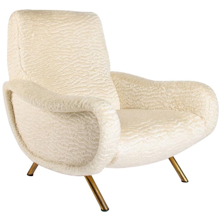 Marco Zanuso "Lady Chair" by Artiflex, Newly Upholstered in Plush Ivory Mohair For Sale