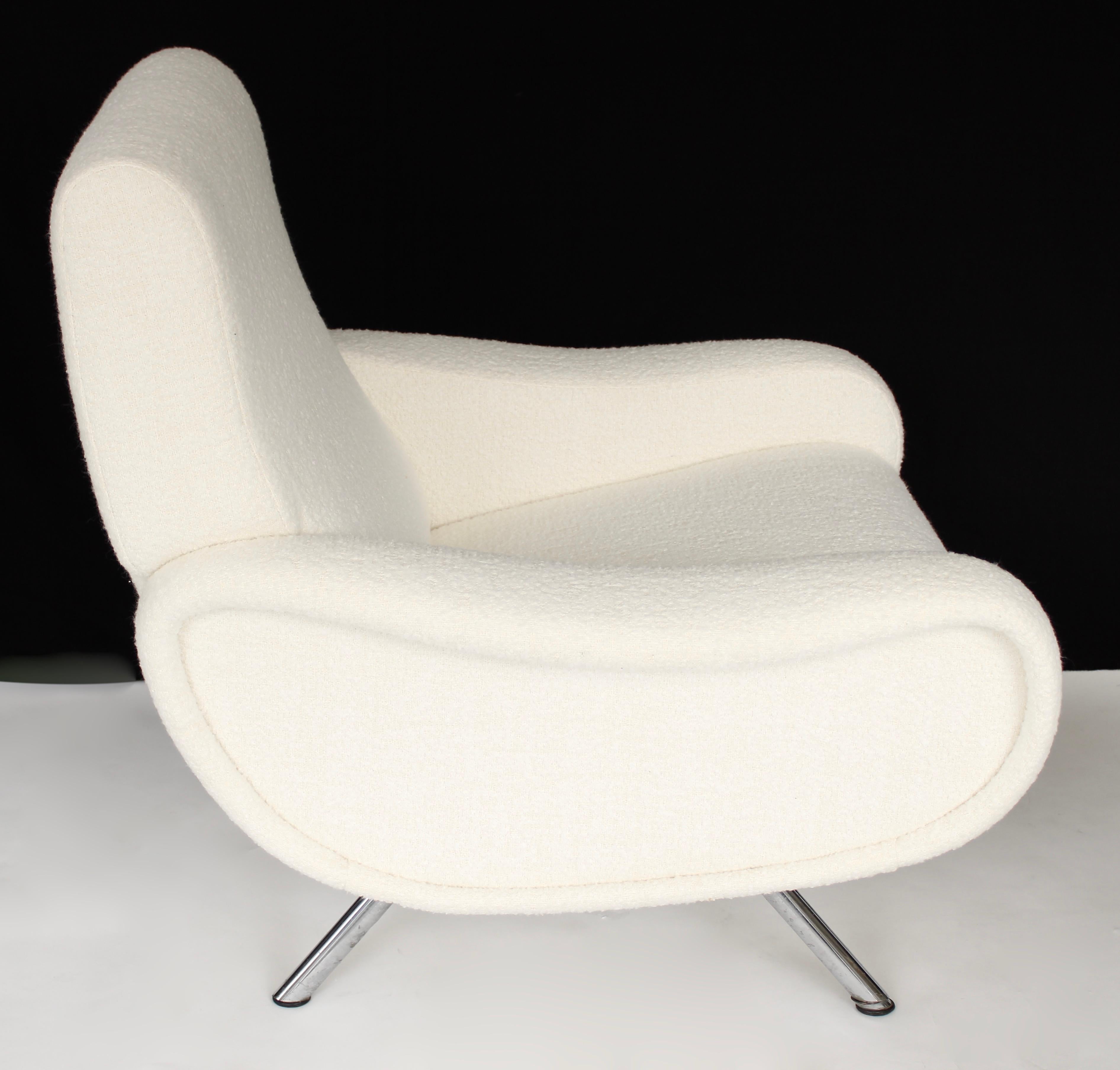 Mid-Century Modern Marco Zanuso Lady Chair Italian Lounge by Arflex In Cream Italian Boucle Fabric