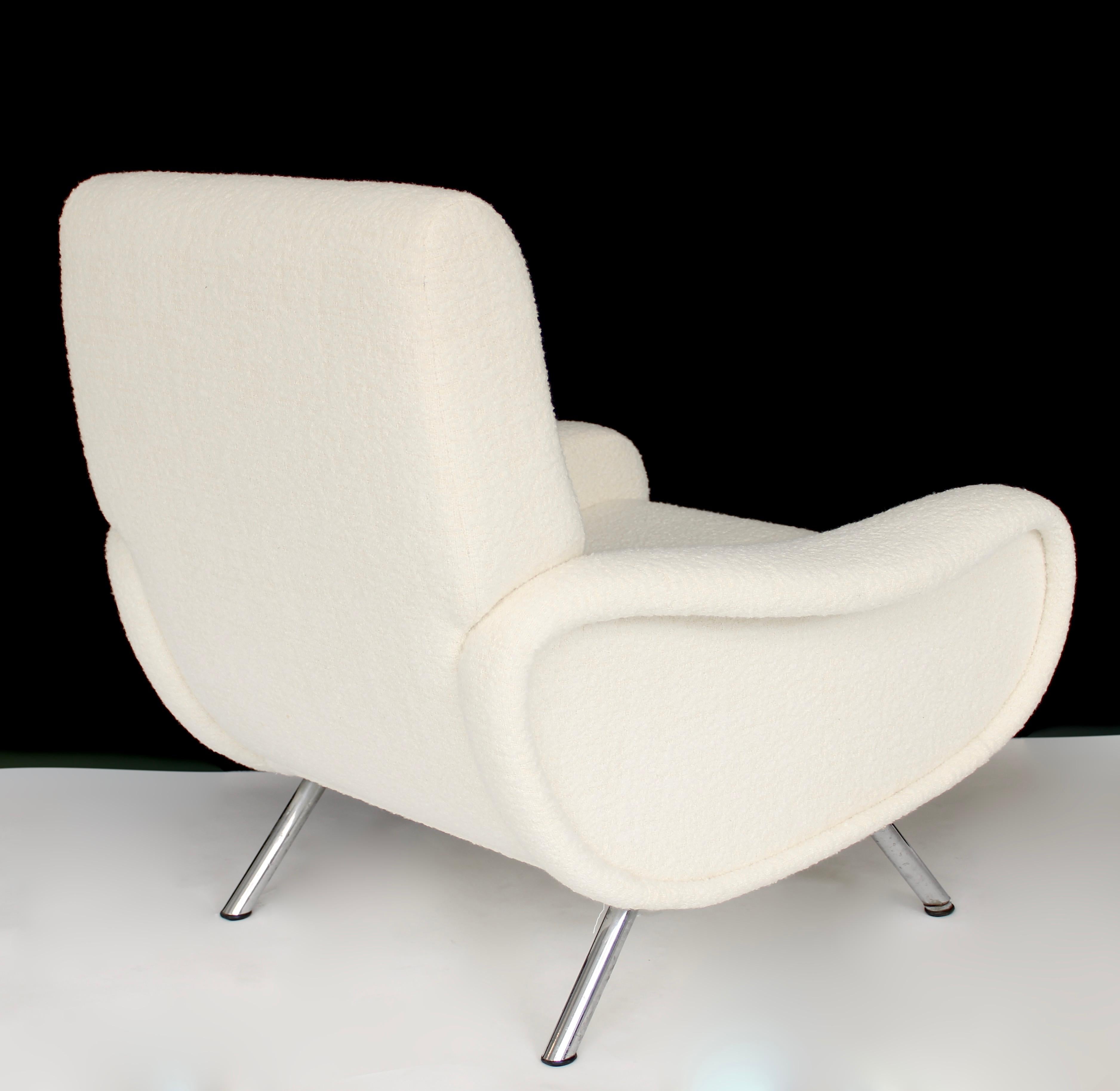 French Marco Zanuso Lady Chair Italian Lounge by Arflex In Cream Italian Boucle Fabric