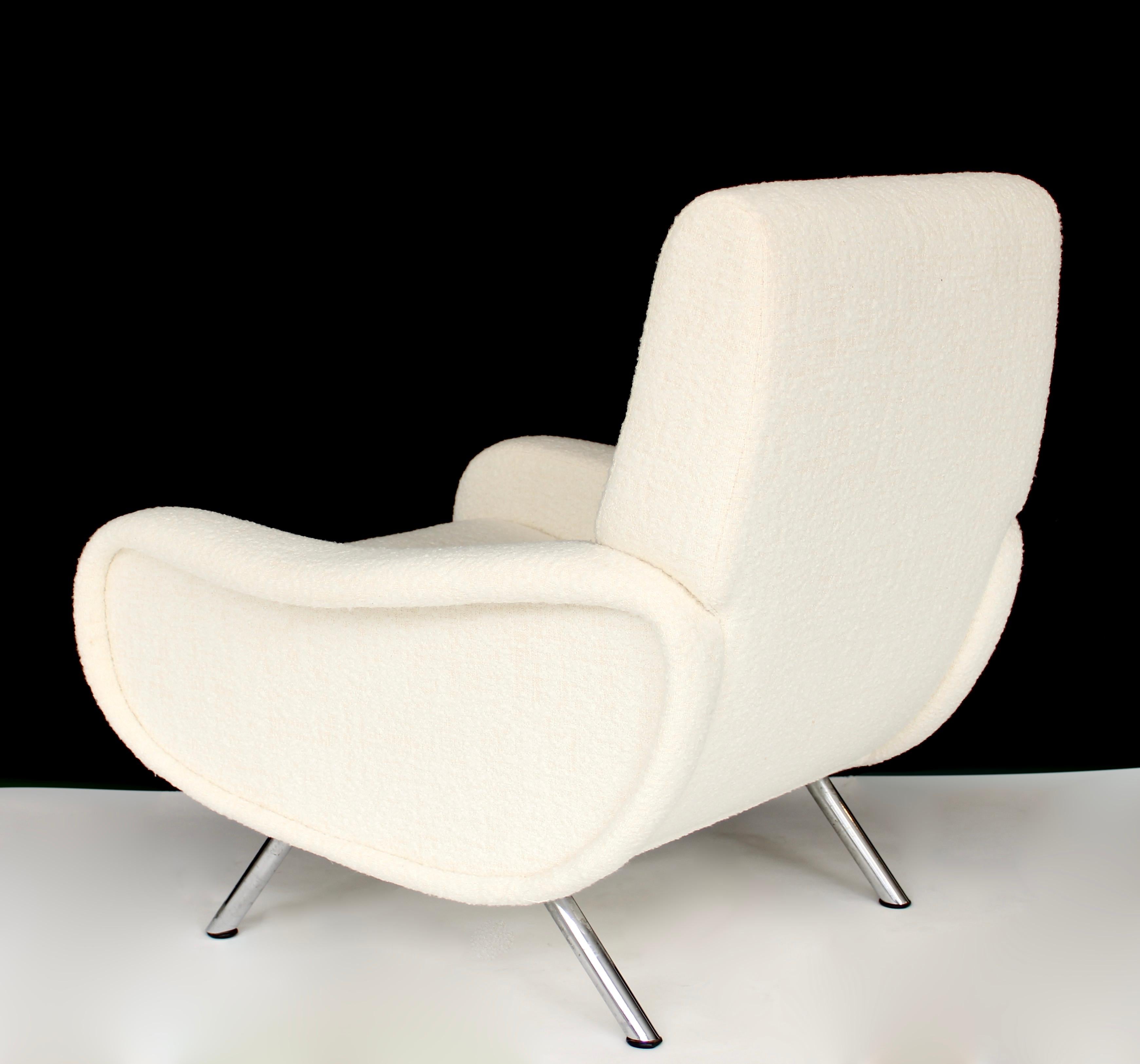 Mid-20th Century Marco Zanuso Lady Chair Italian Lounge by Arflex In Cream Italian Boucle Fabric