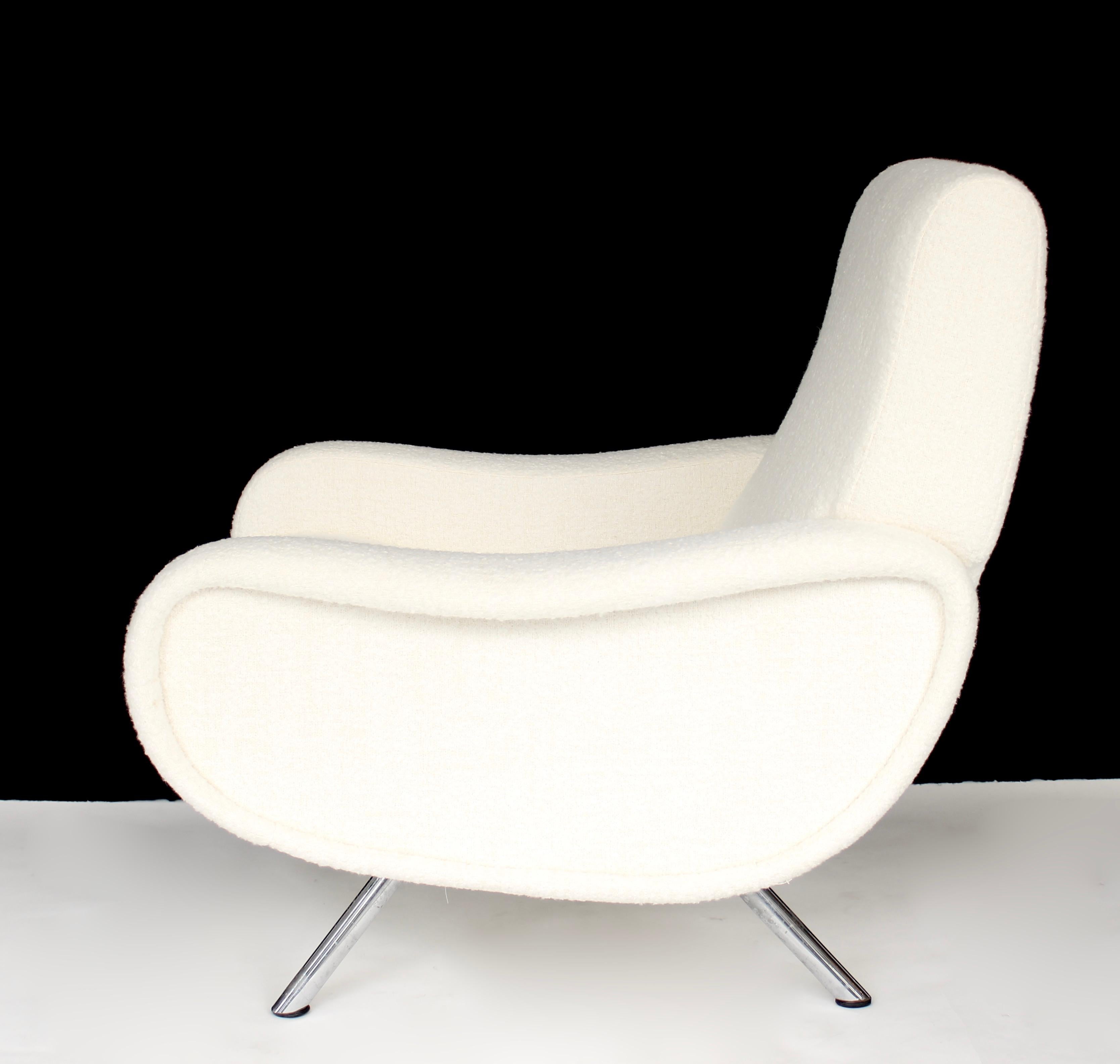 Upholstery Marco Zanuso Lady Chair Italian Lounge by Arflex In Cream Italian Boucle Fabric