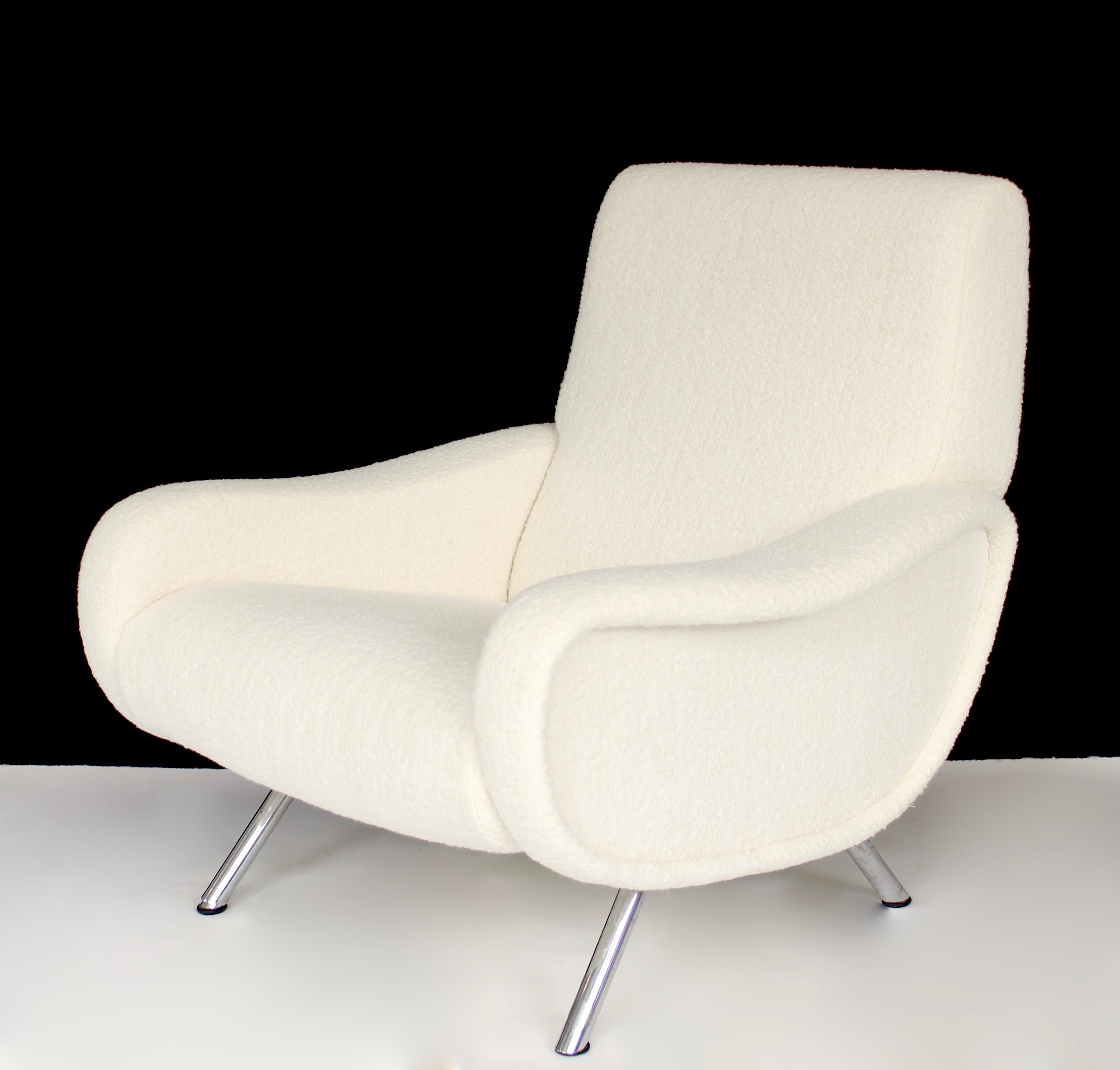 Marco Zanuso Lady Chair Italian Lounge by Arflex In Cream Italian Boucle Fabric 1