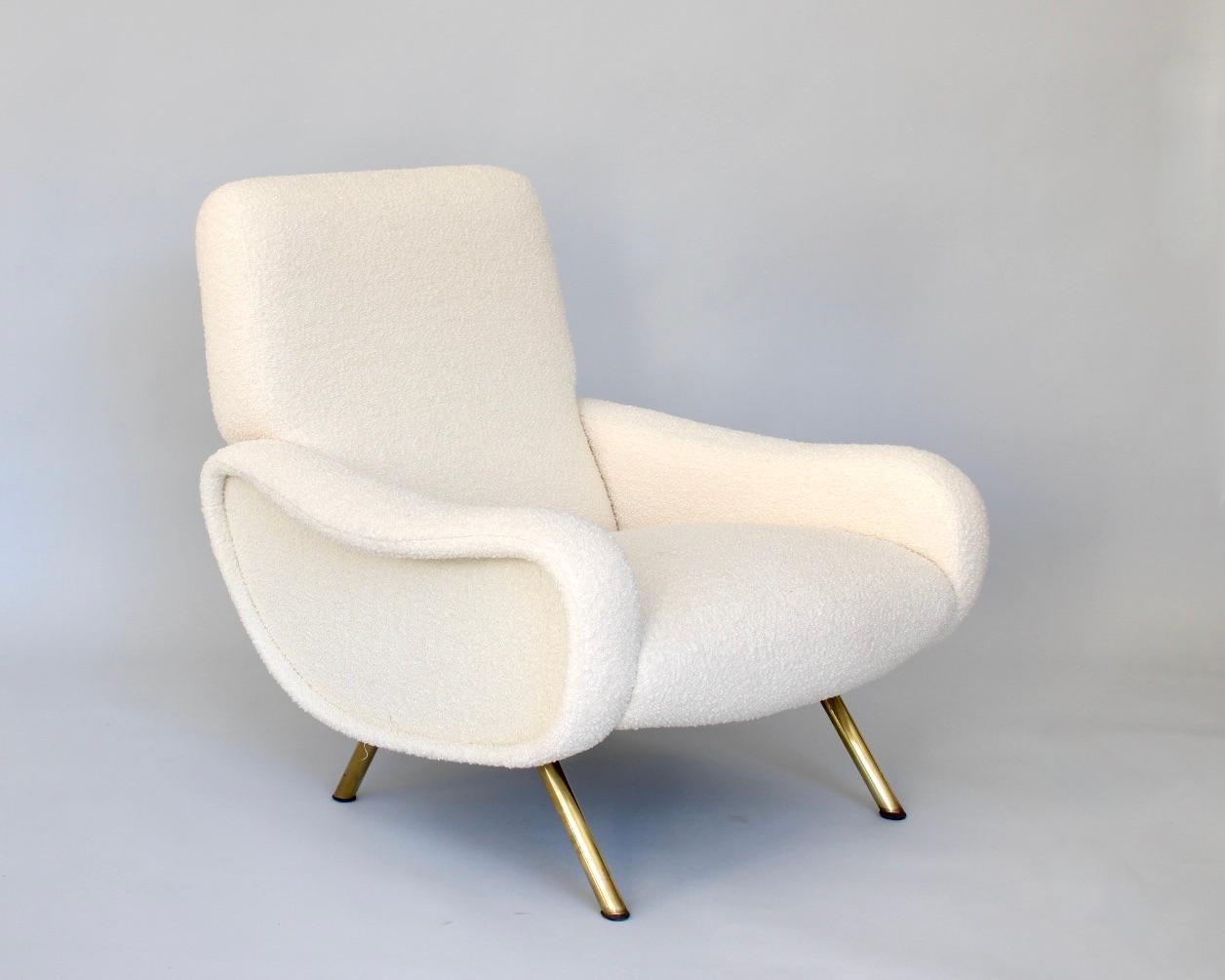 Mid-Century Modern Marco Zanuso Lady Chairs Italian Lounge Arflex Cream Bisson Bruneel Boucle  For Sale