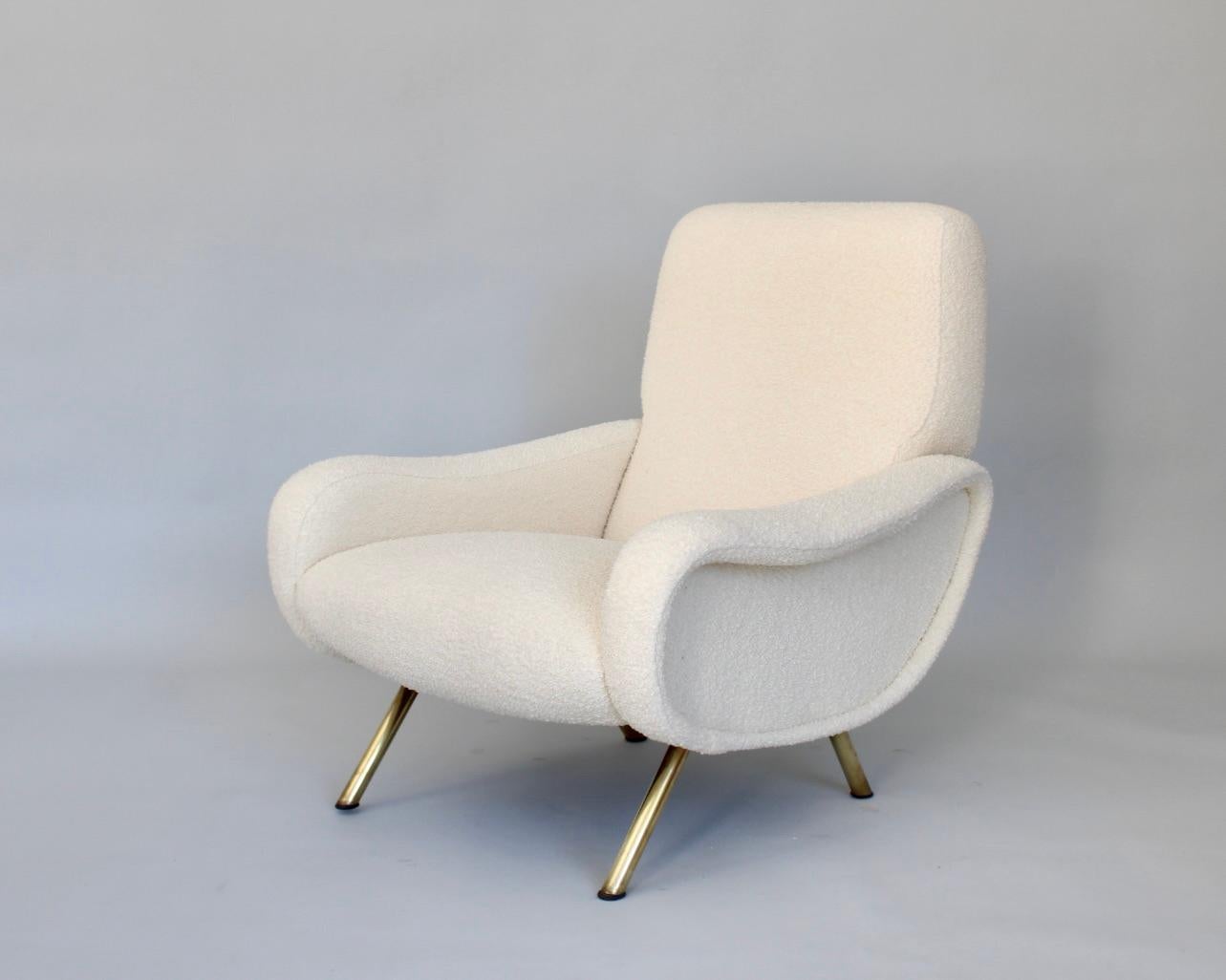 Marco Zanuso Lady Chairs Italian Lounge Arflex Cream Bisson Bruneel Boucle  For Sale 2