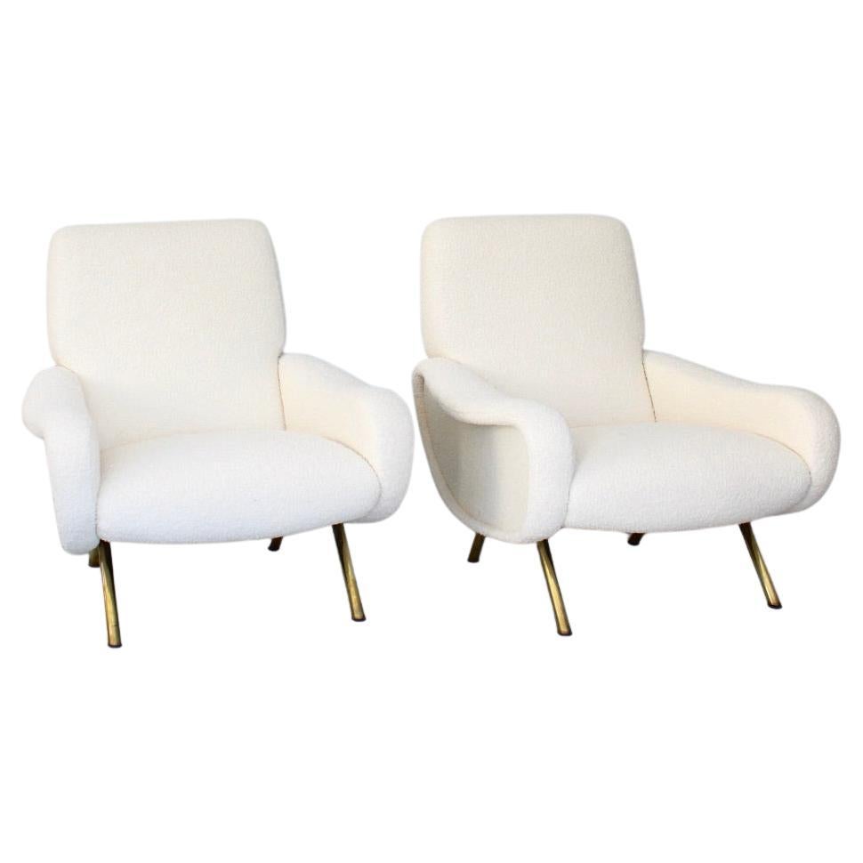 Marco Zanuso Lady Chairs Italian Lounge Arflex Cream Bisson Bruneel Boucle  For Sale