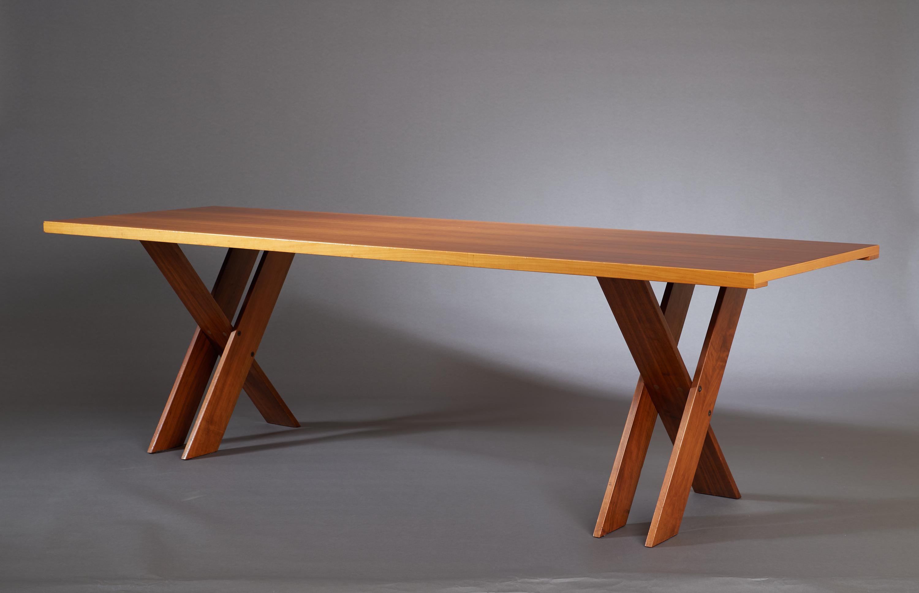 Marco Zanuso Large Architectural X-Leg Dining Table in Walnut, Italy 1974 For Sale 1