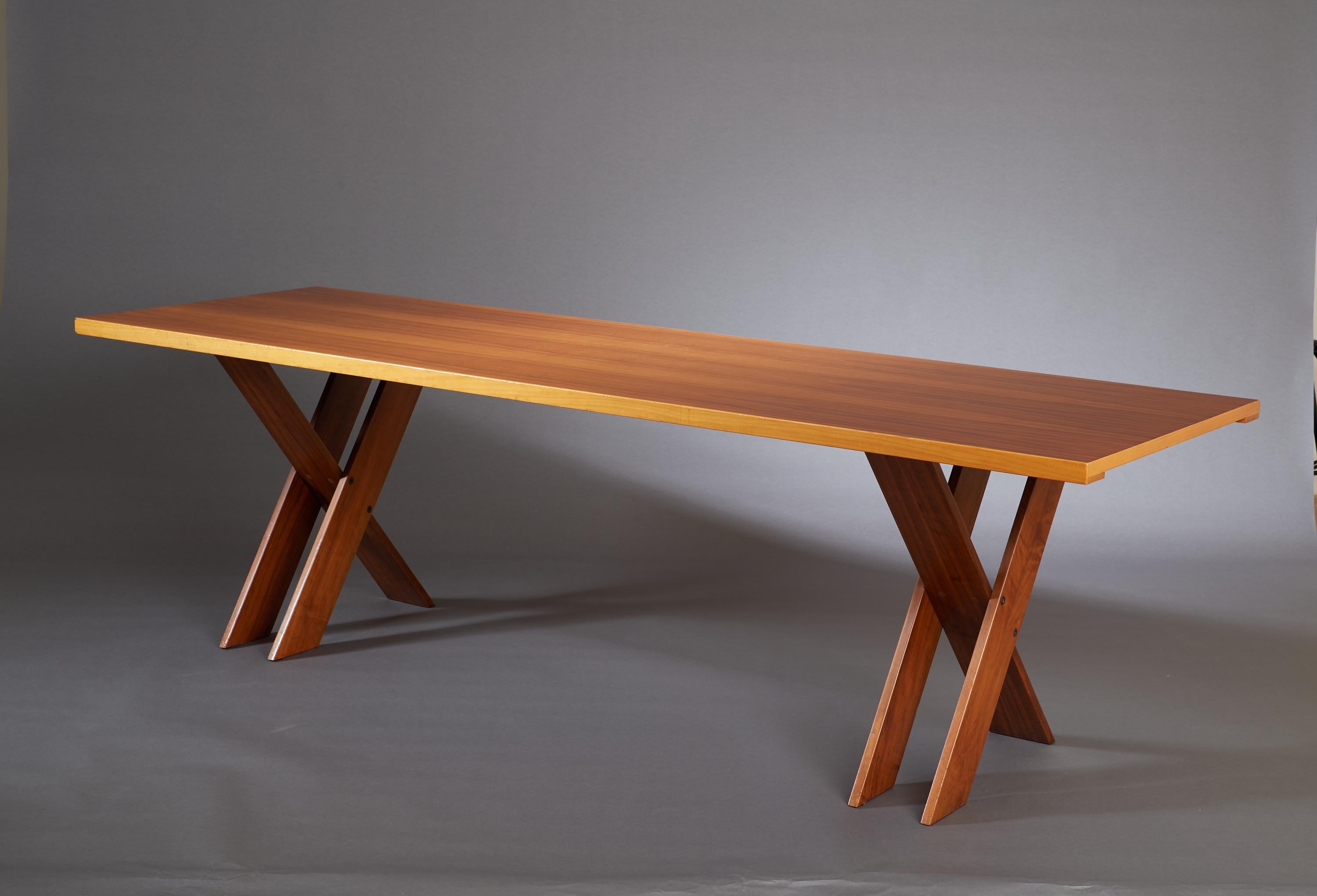 Mid-Century Modern Marco Zanuso Large Architectural X-Leg Dining Table in Walnut, Italy 1974 For Sale
