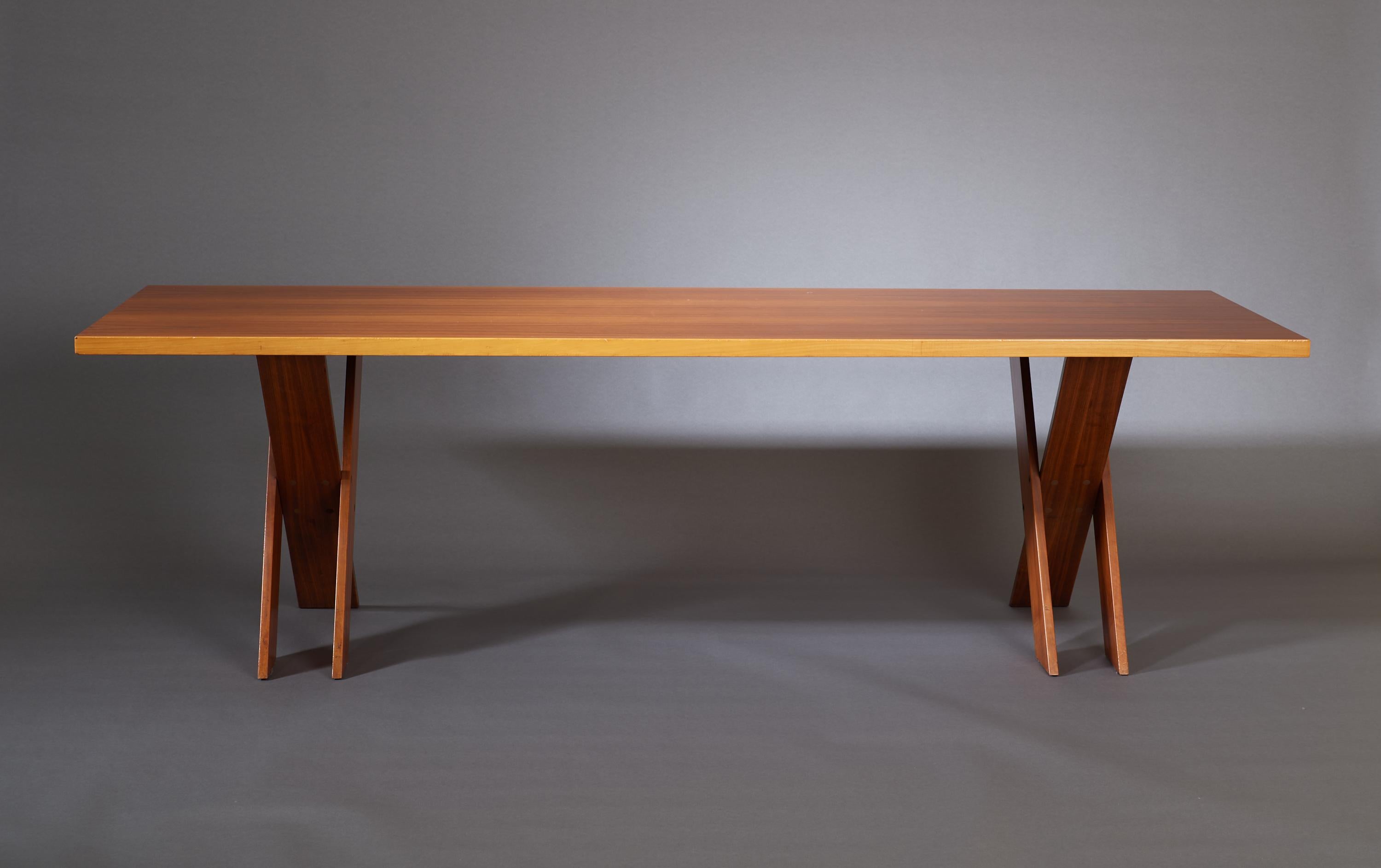 Late 20th Century Marco Zanuso Large Architectural X-Leg Dining Table in Walnut, Italy 1974 For Sale