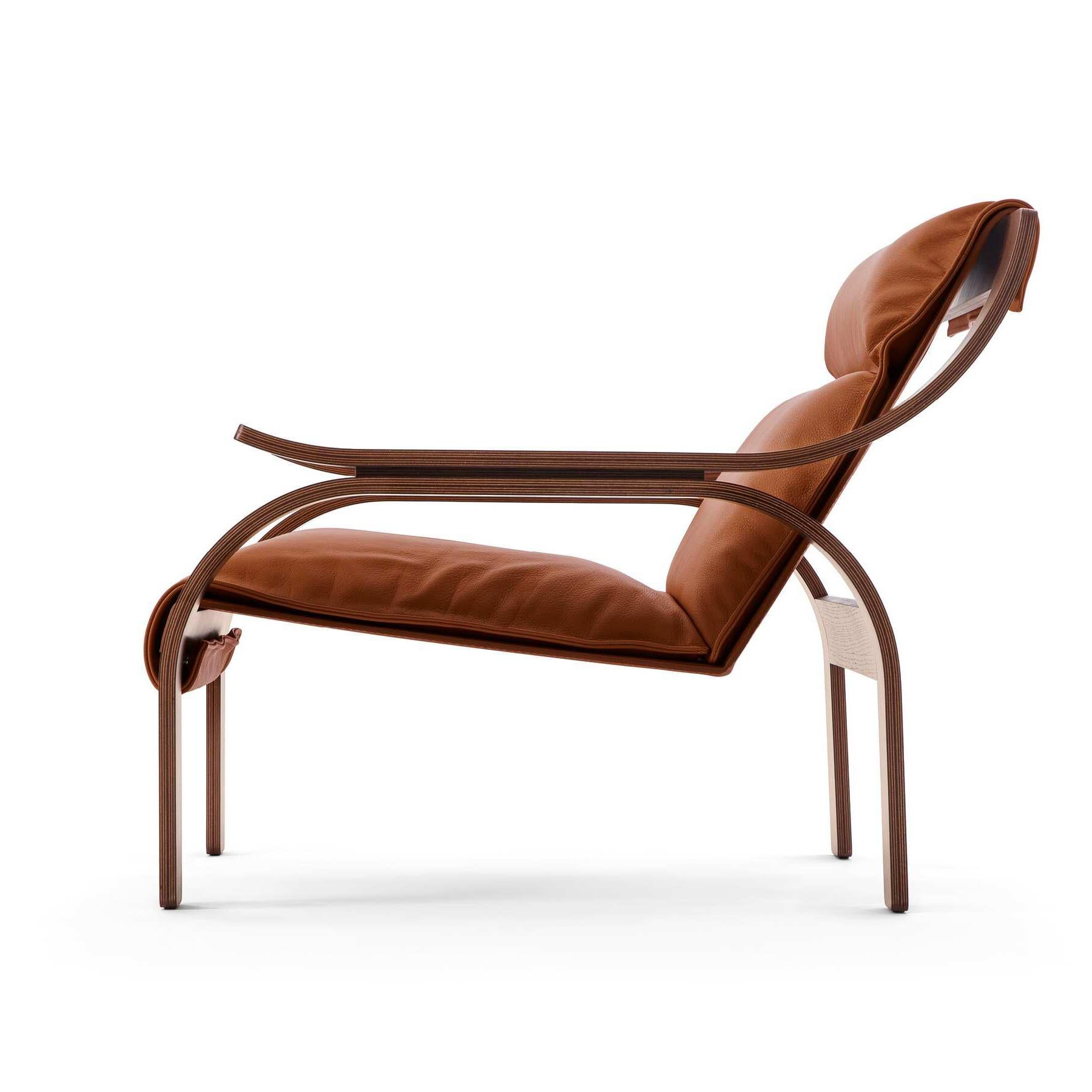 Mid-Century Modern Marco Zanuso Leather Woodline Armchair by Cassina