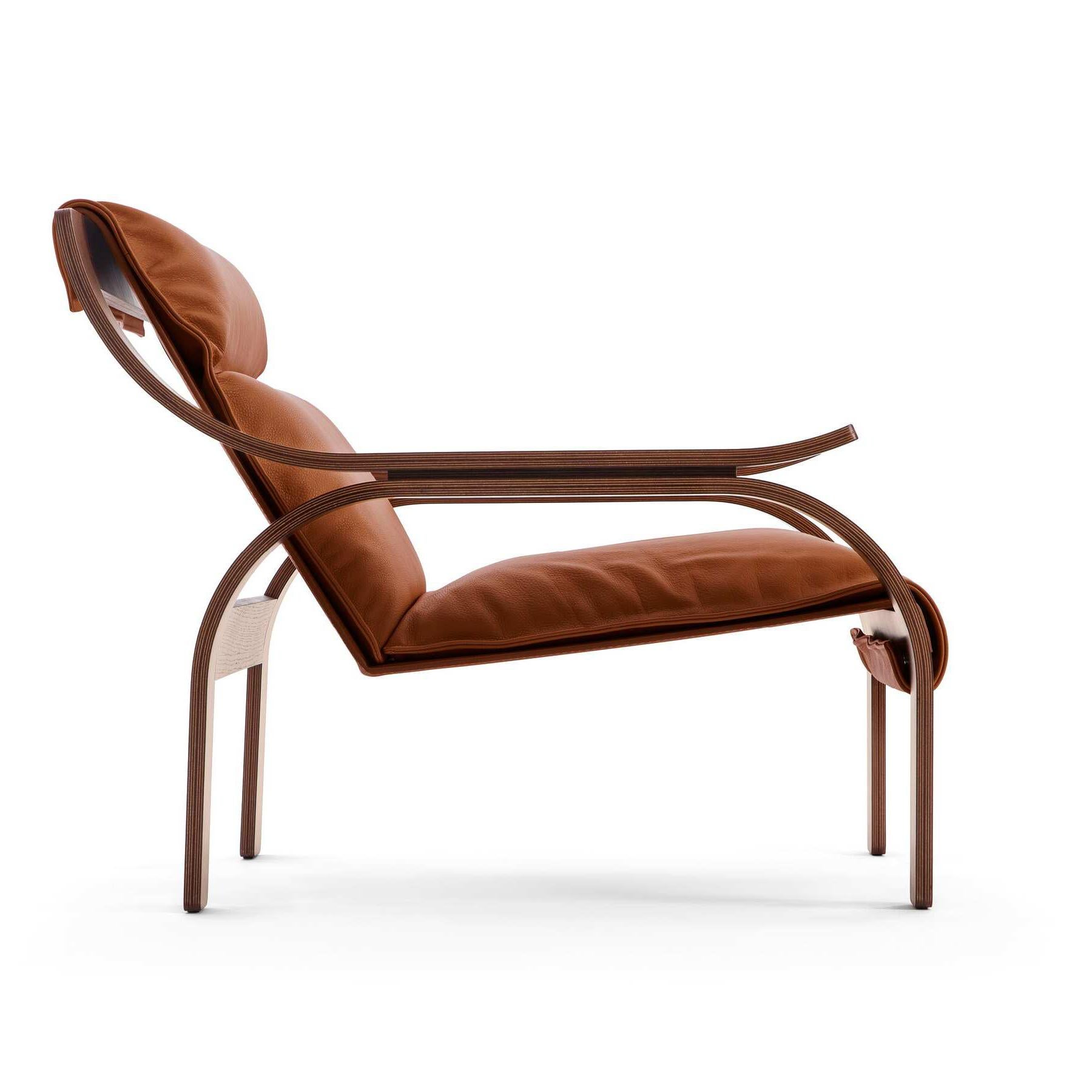 Italian Marco Zanuso Leather Woodline Armchair by Cassina For Sale