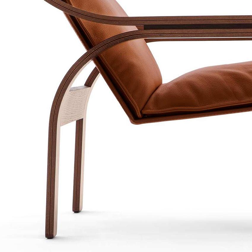 Contemporary Marco Zanuso Leather Woodline Armchair by Cassina