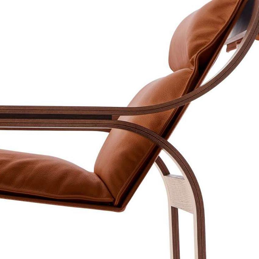 Marco Zanuso Leather Woodline Armchair by Cassina For Sale 1
