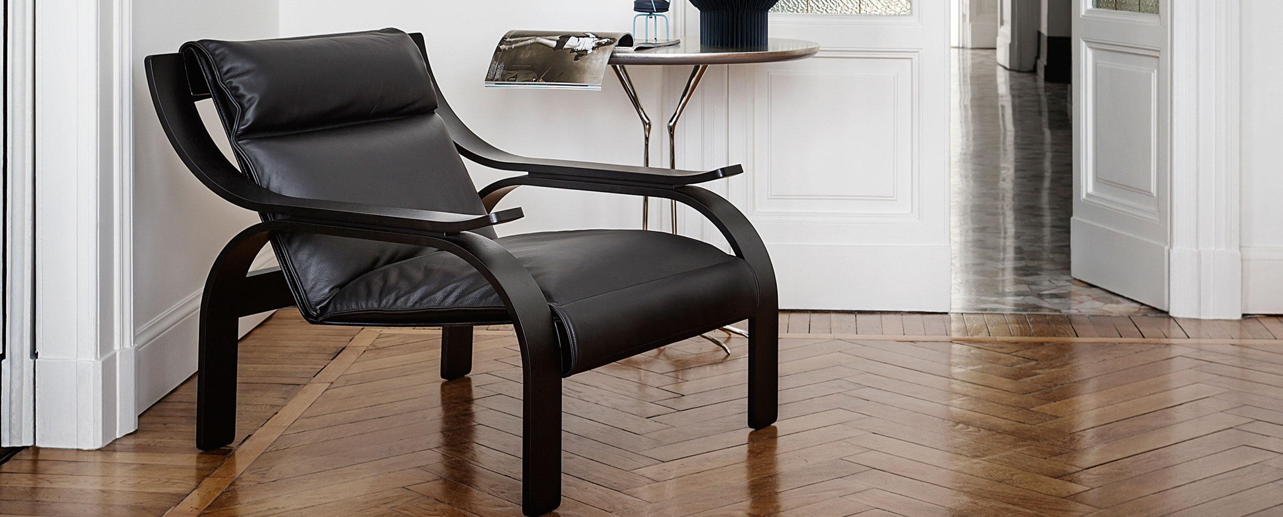 Marco Zanuso Leather Woodline Armchair by Cassina 2