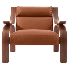 Marco Zanuso Leather Woodline Armchair by Cassina