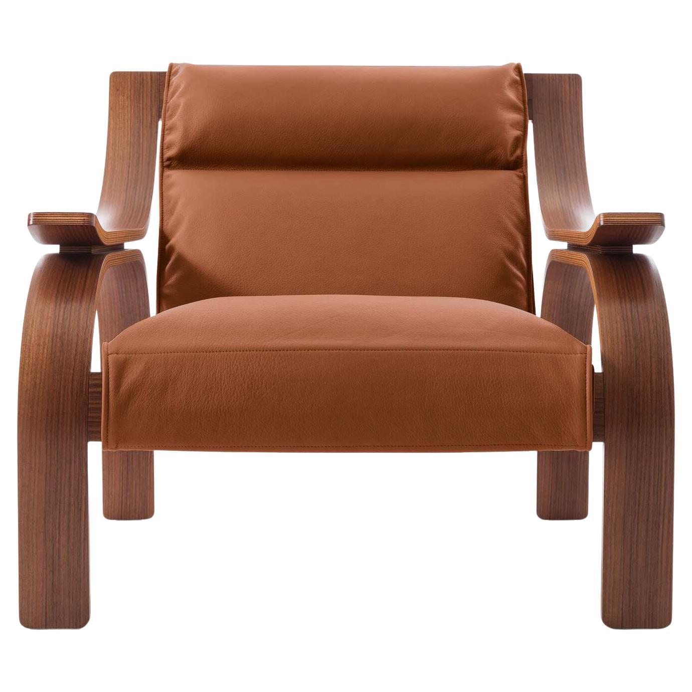 Marco Zanuso Leather Woodline Armchair by Cassina For Sale
