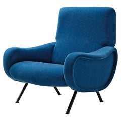 Marco Zanuso Lounge Chair Reupholstered in Blue Mohair 