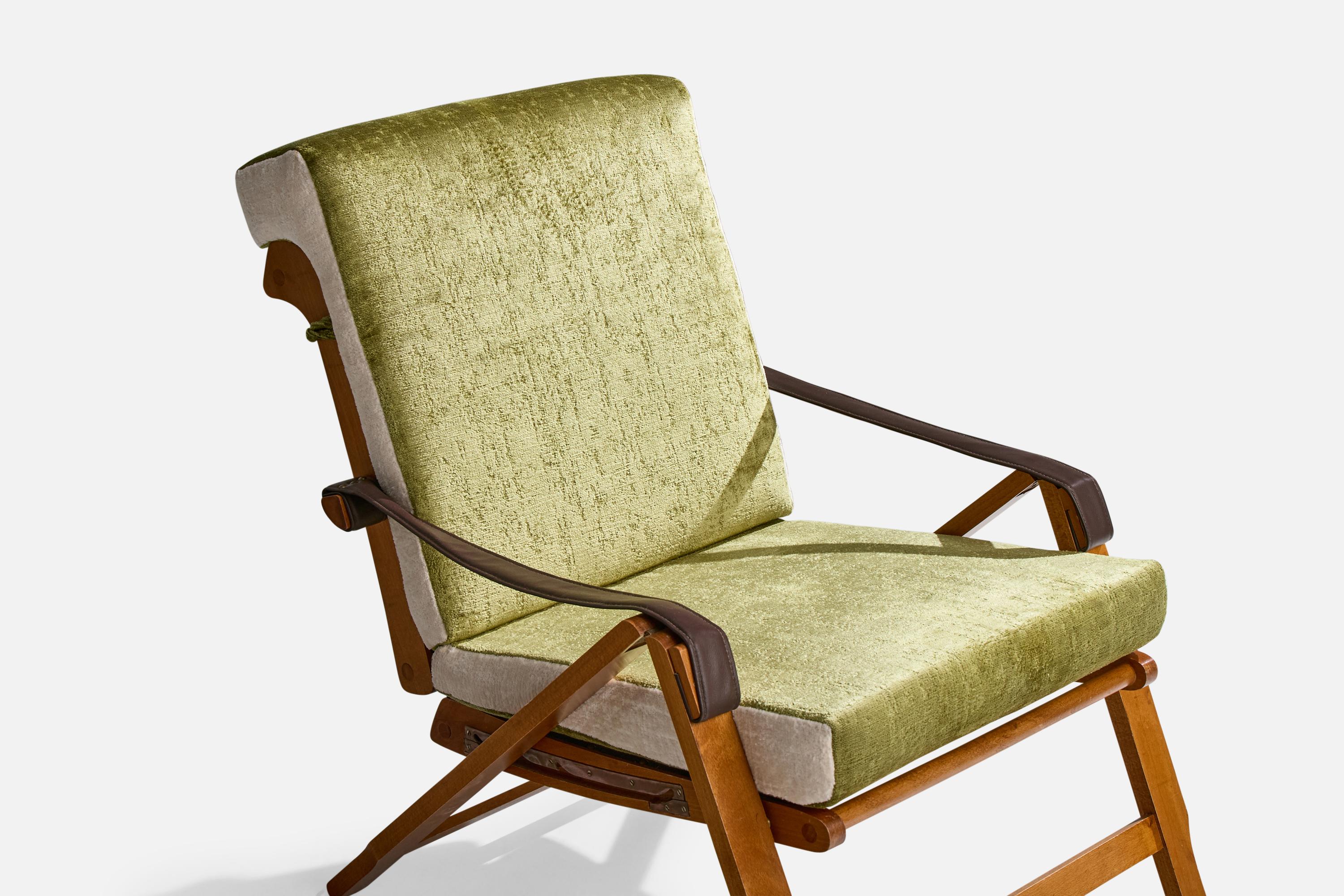 Marco Zanuso, Lounge Chairs, Beech, Leather, Brass, Velvet, Italy, 1960s For Sale 4
