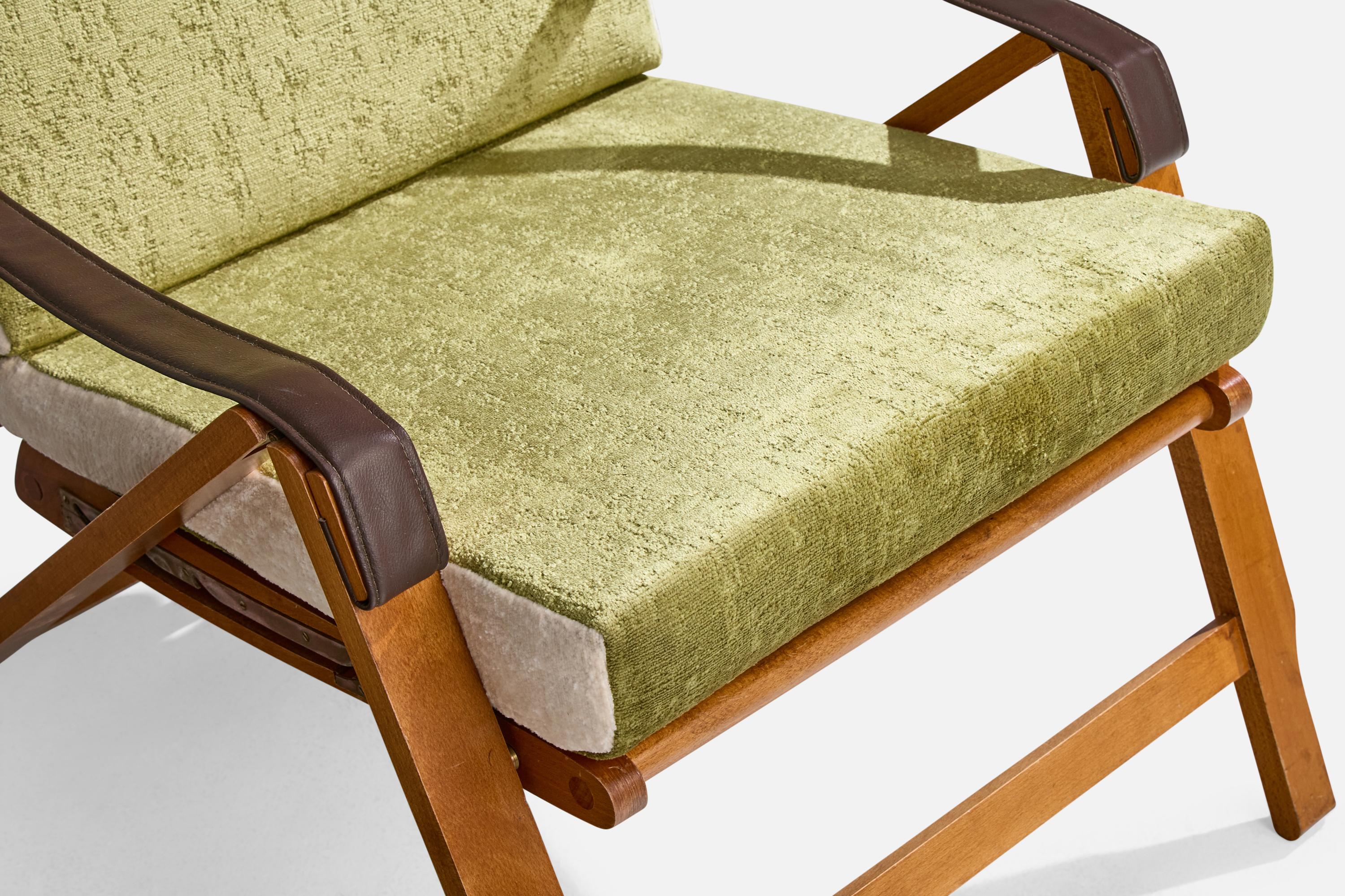 Marco Zanuso, Lounge Chairs, Beech, Leather, Brass, Velvet, Italy, 1960s For Sale 7