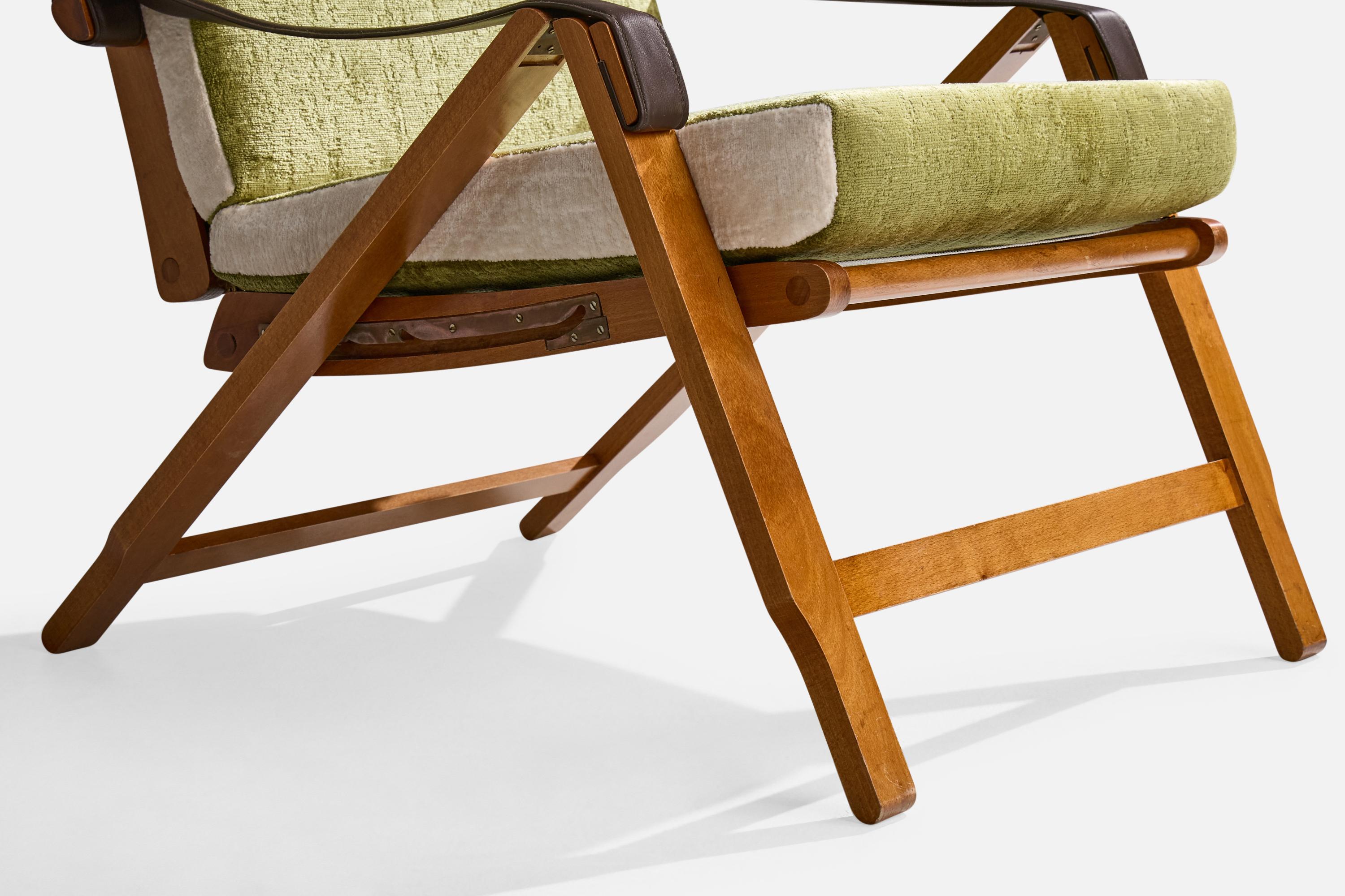 Marco Zanuso, Lounge Chairs, Beech, Leather, Brass, Velvet, Italy, 1960s For Sale 9