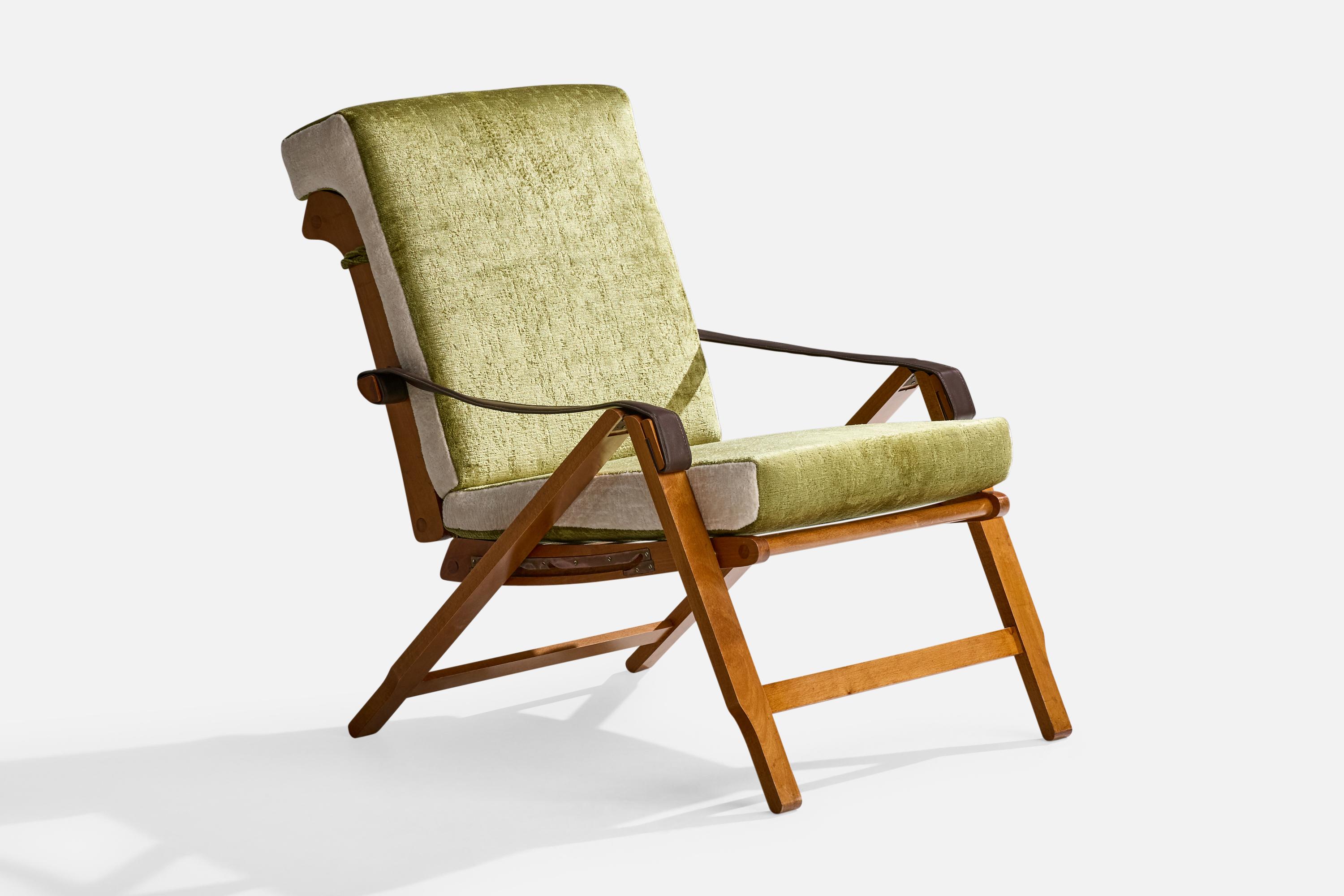 Marco Zanuso, Lounge Chairs, Beech, Leather, Brass, Velvet, Italy, 1960s In Good Condition For Sale In High Point, NC