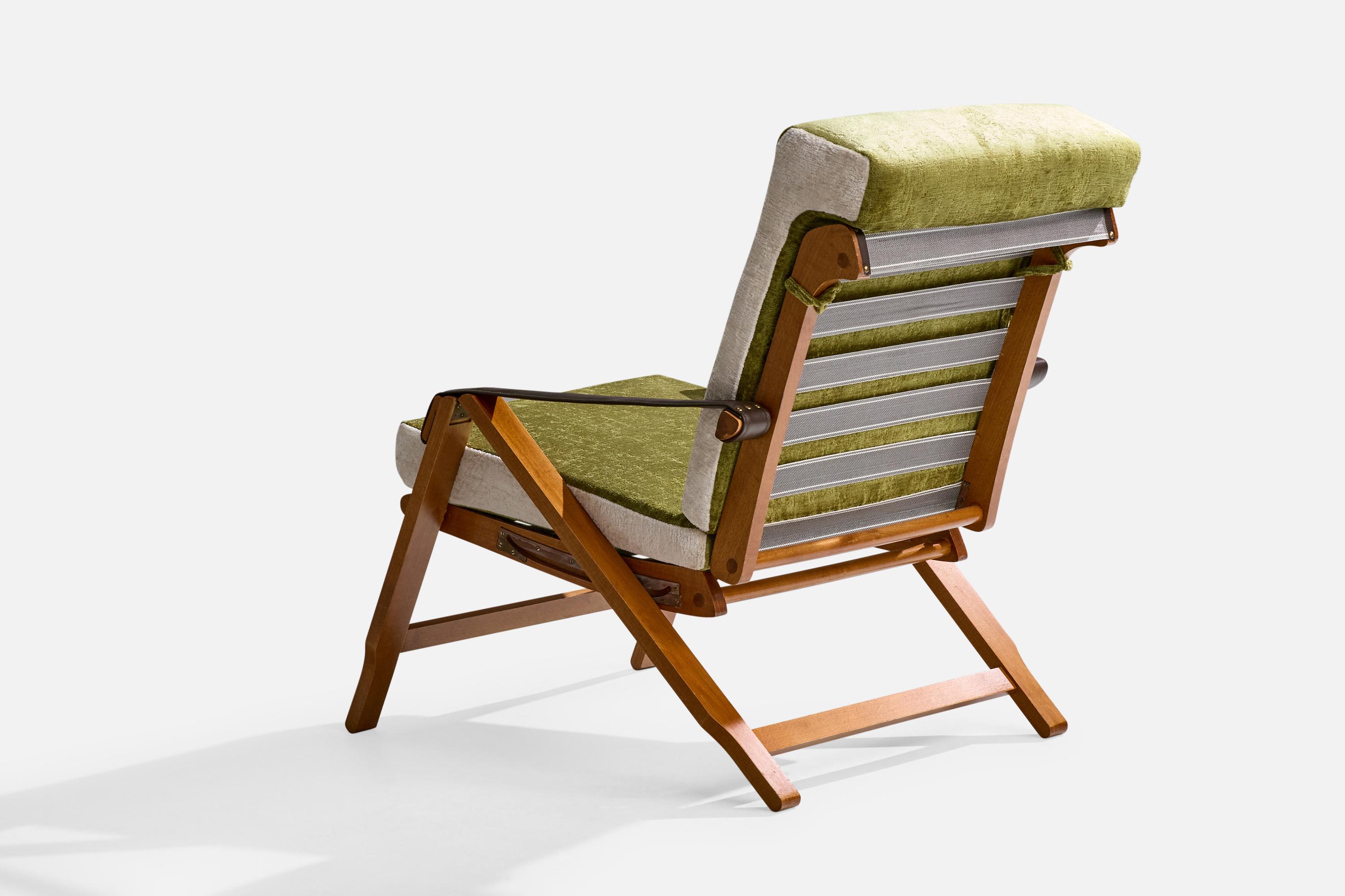Mid-20th Century Marco Zanuso, Lounge Chairs, Beech, Leather, Brass, Velvet, Italy, 1960s For Sale