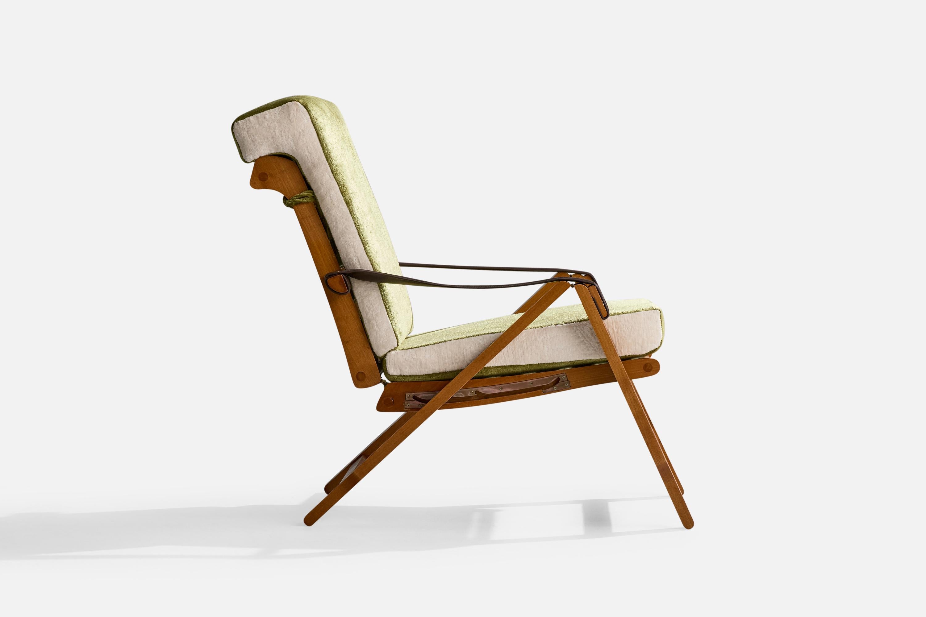 Marco Zanuso, Lounge Chairs, Beech, Leather, Brass, Velvet, Italy, 1960s For Sale 2