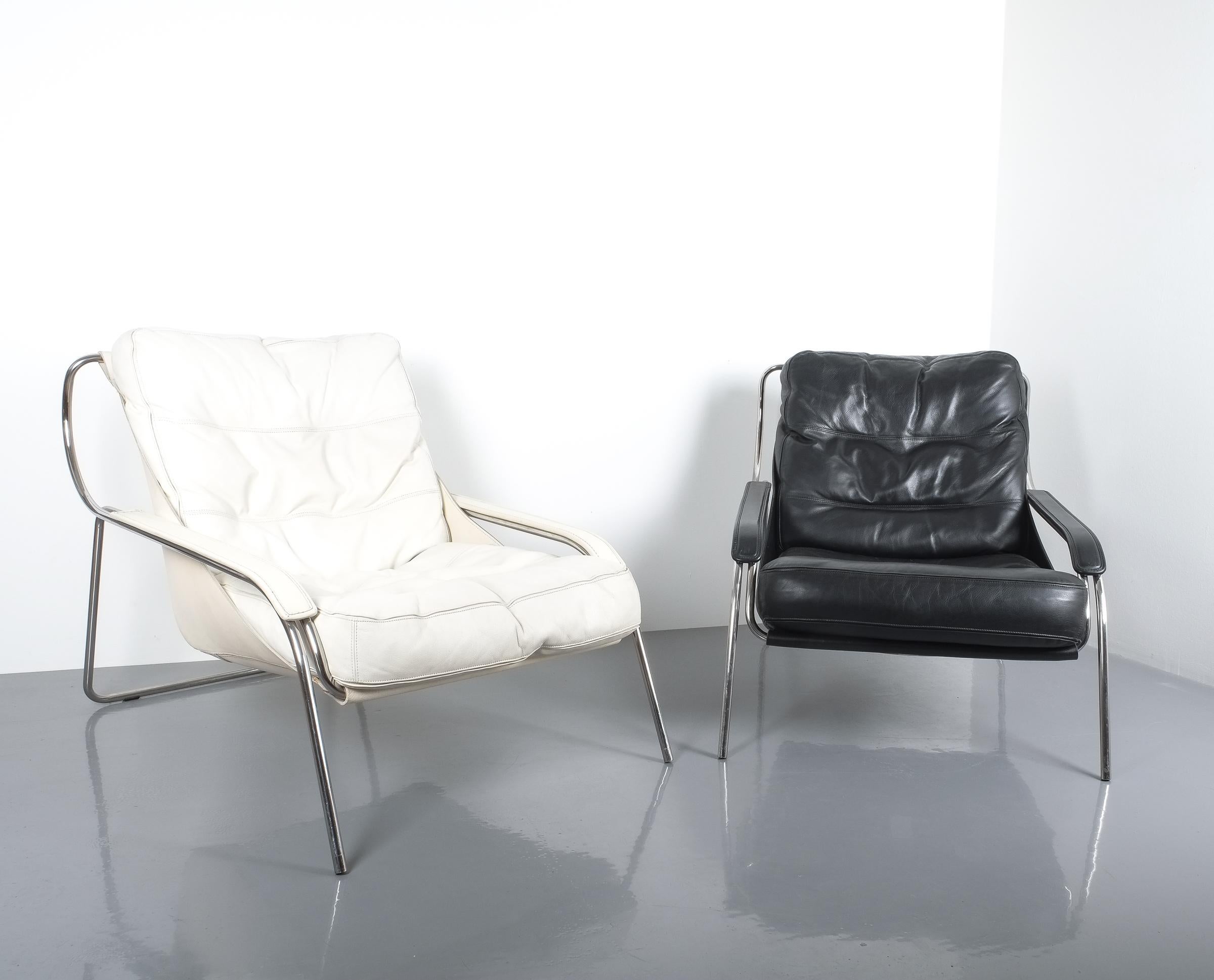 Mid-20th Century Marco Zanuso Maggiolina Sling Black Leather Chair by Zanotta, 1947