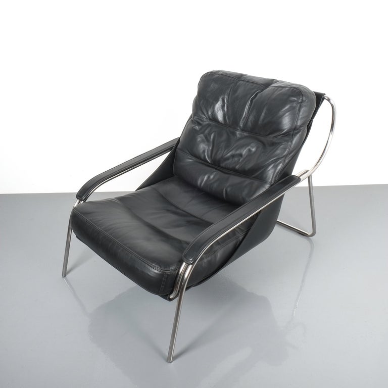 Marco Zanuso Maggiolina Sling Black Leather Chair by Zanotta, 1947 For