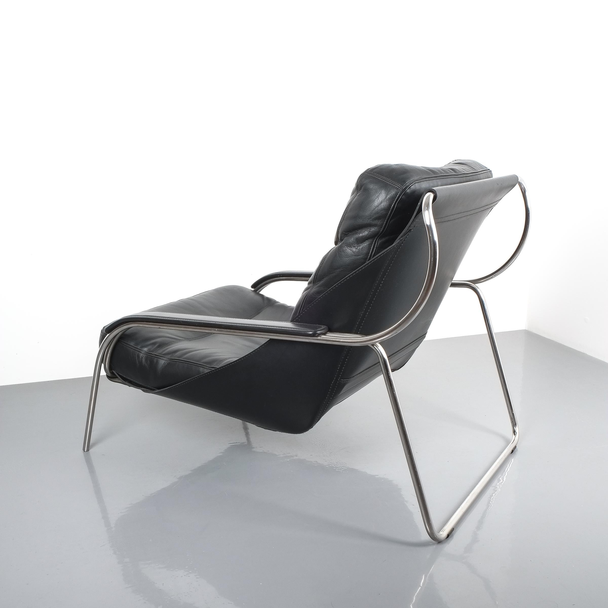 Poli Fauteuil Maggiolina en cuir noir Marco Zanuso de Zanotta, 1947 en vente