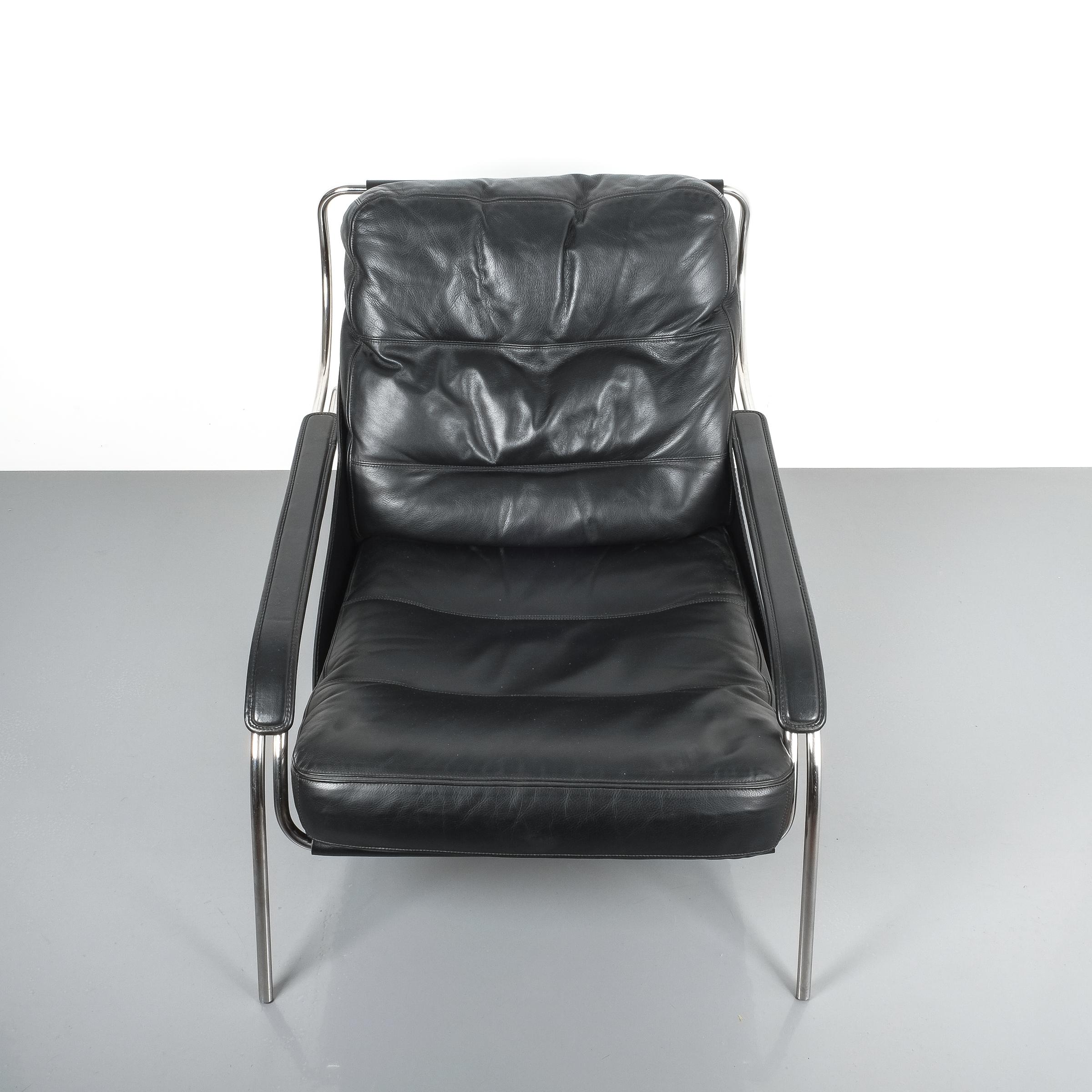 Mid-Century Modern Marco Zanuso Maggiolina Sling Black Leather Chair by Zanotta, 1947 For Sale