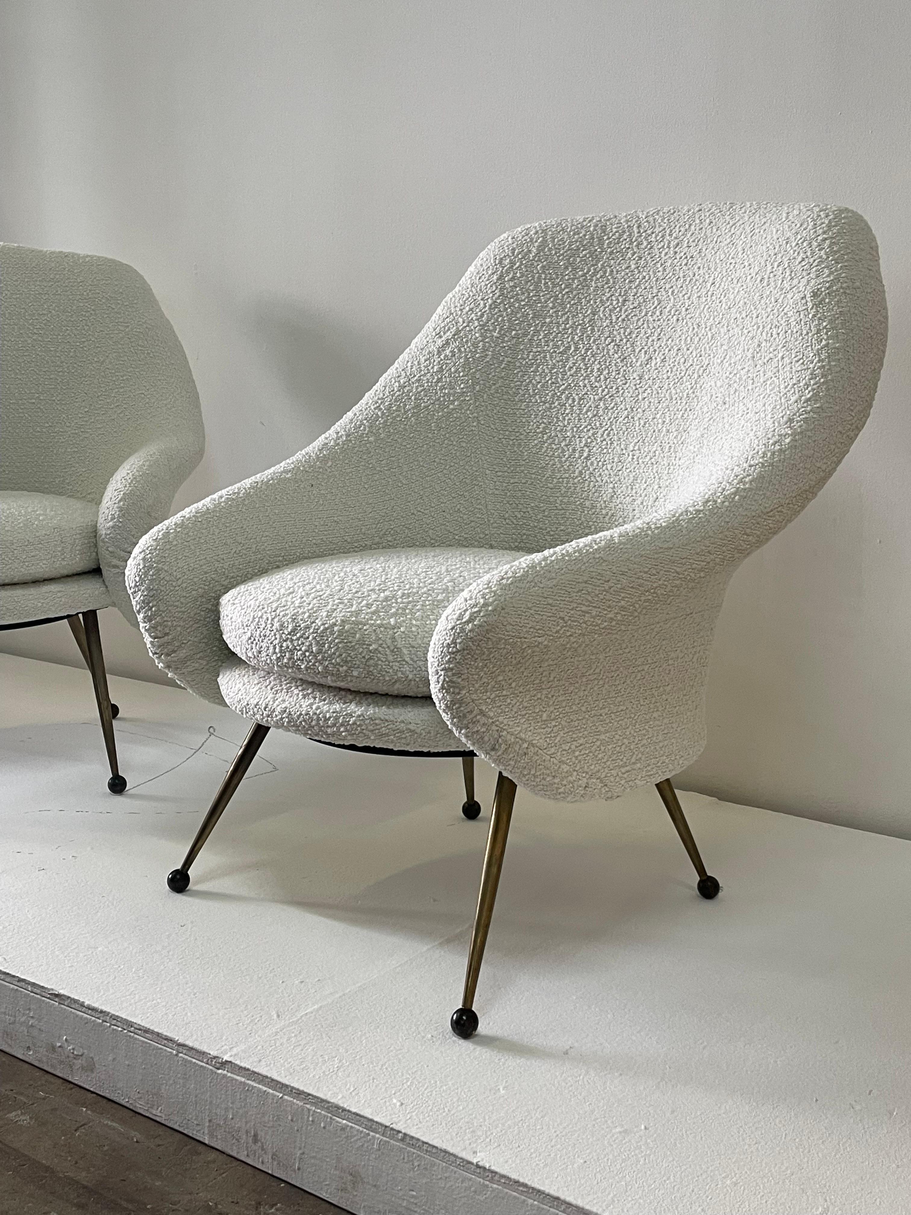 Marco Zanuso Martingala Armchairs in Boucle, Pair In Good Condition In East Hampton, NY