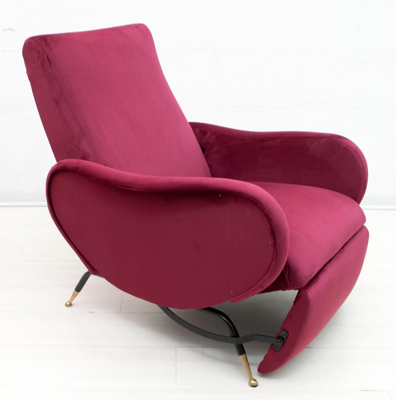 Marco Zanuso Mid-Century Modern Italian Velvet Reclining Armchair, 1950s 5