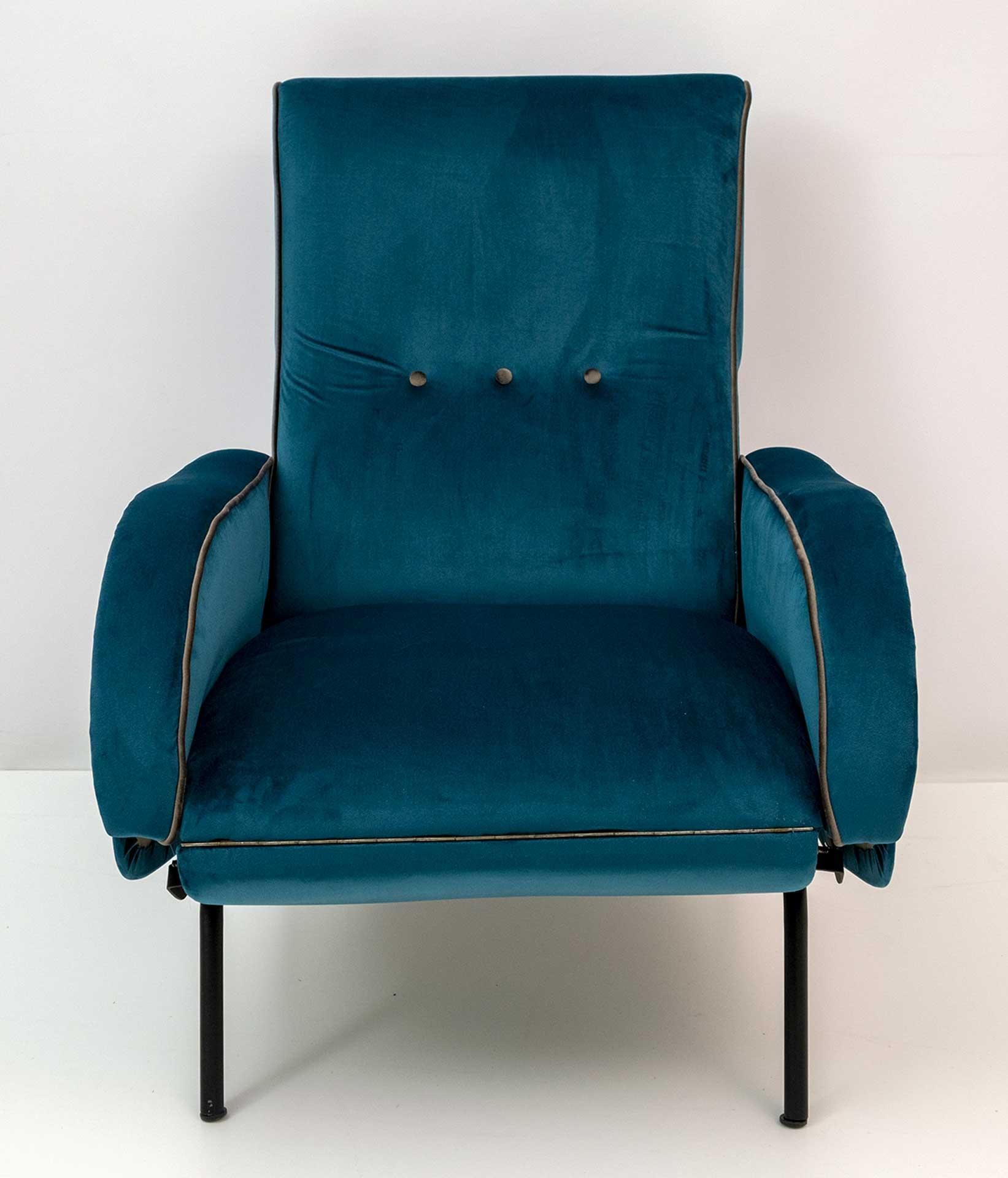 Mid-20th Century Marco Zanuso Mid-Century Modern Italian Velvet Reclining Armchair, 1950s For Sale