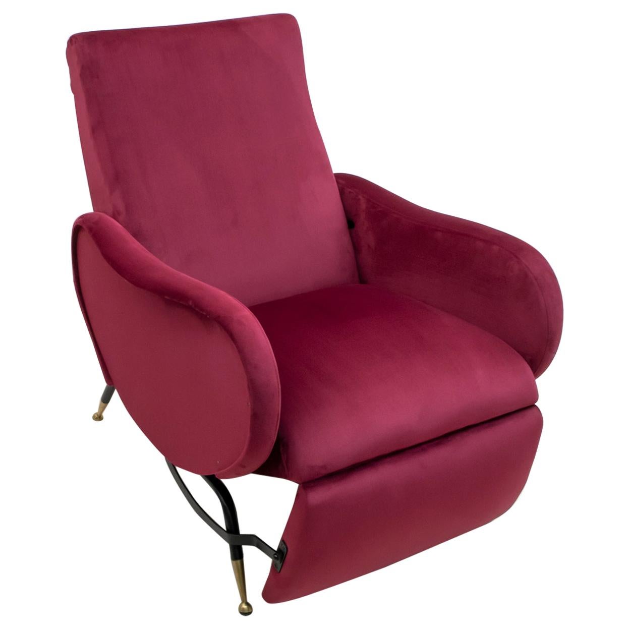 Marco Zanuso Mid-Century Modern Italian Velvet Reclining Armchair, 1950s