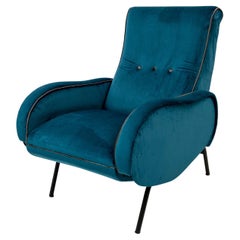 Marco Zanuso Mid-Century Modern Italian Velvet Reclining Armchair, 1950s