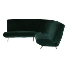 Marco Zanuso Mid-Century Modern "Triennale Corner" Green Velvet Italian Sofa