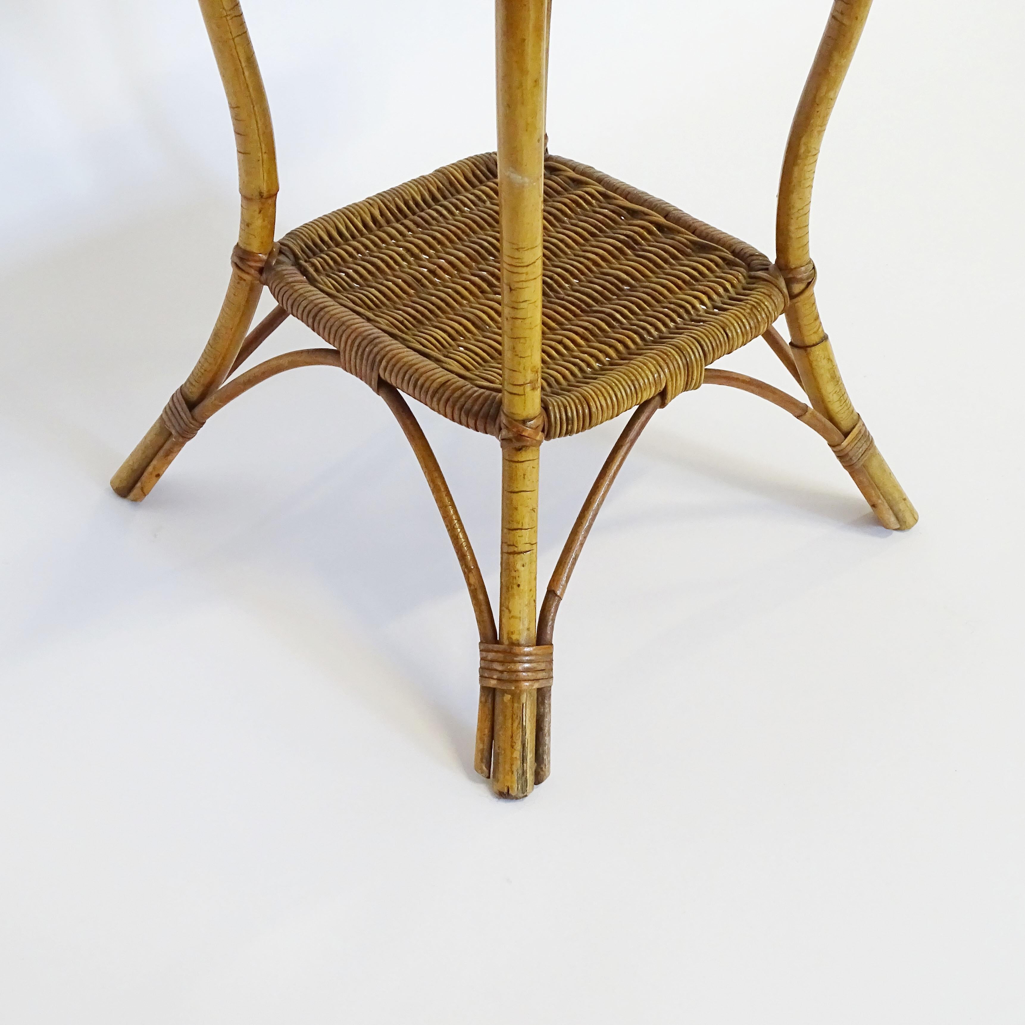 Marco Zanuso Multicolour Tiles Top and Wicker Base Side Table, Italy, 1950s In Good Condition In Milan, IT