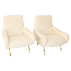 Marco Zanuso Pair Lady Chairs Italian Lounge Arflex Cream Bisson Bruneel Boucle