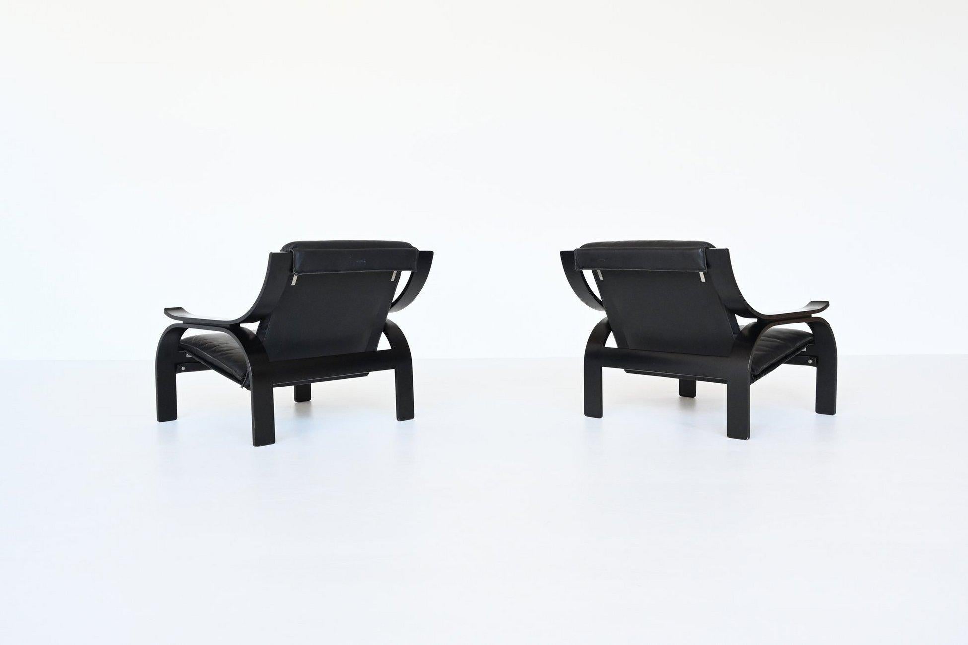 Paar Sessel von Marco Zanuso, Modell Woodline Arflex, Italien 1964 (Leder) im Angebot
