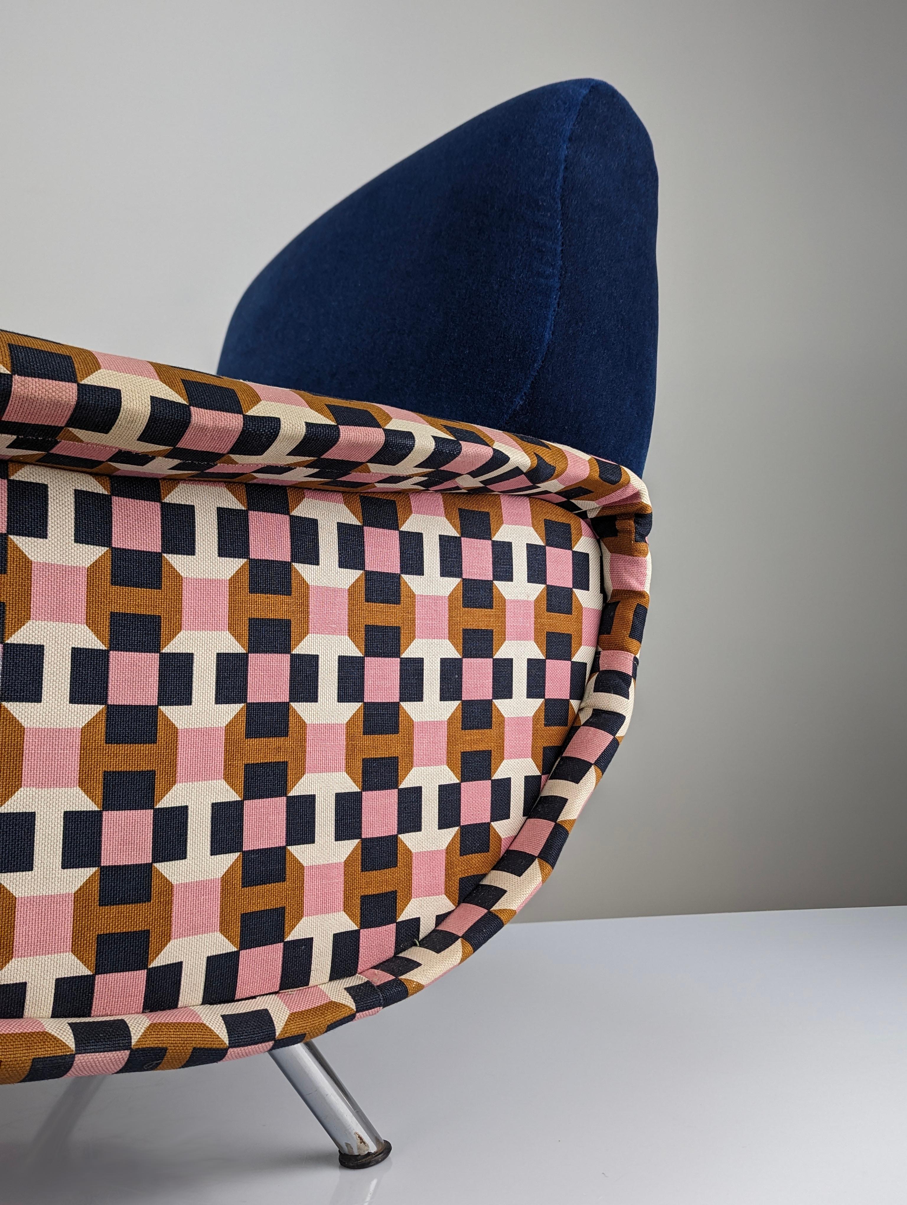 Marco Zanuso Paar Damensessel Hermès Blauer Samt Italien 1950er Jahre im Angebot 4