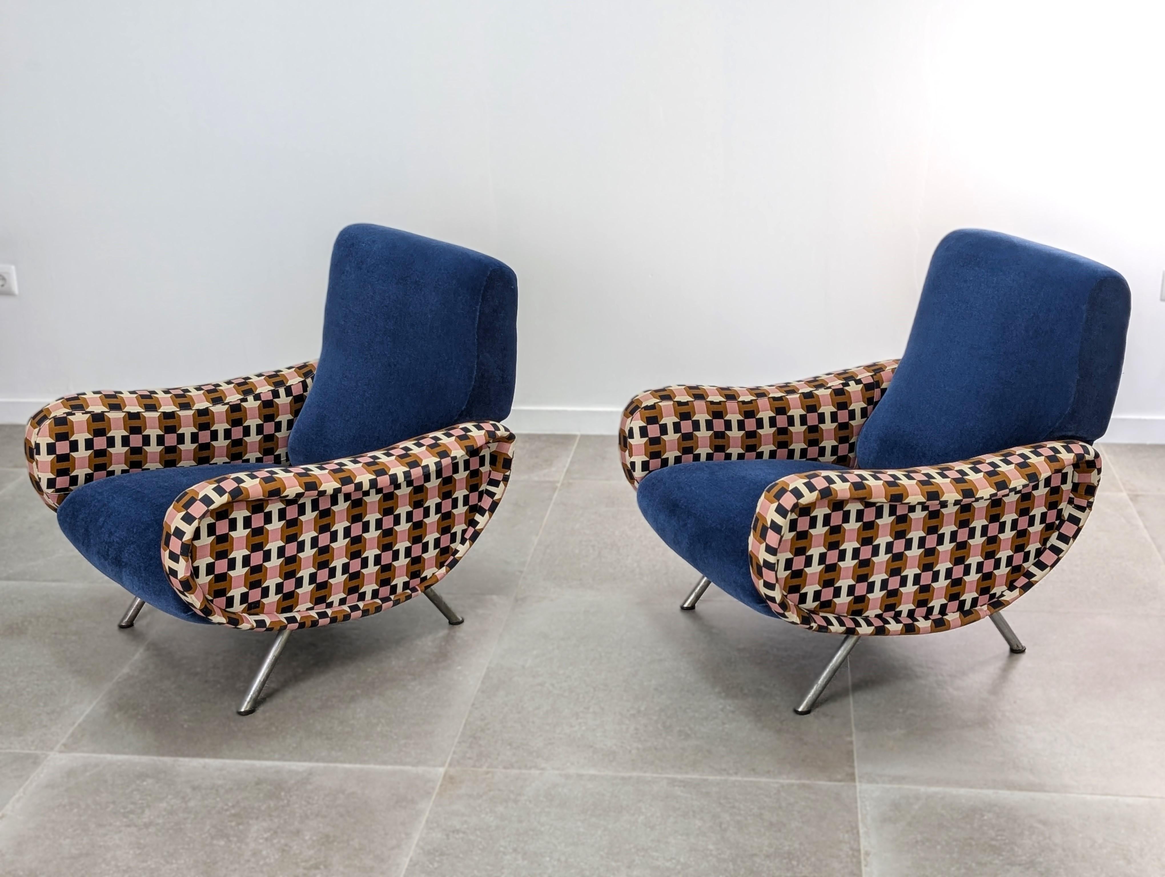 Marco Zanuso Paar Damensessel Hermès Blauer Samt Italien 1950er Jahre im Angebot 7