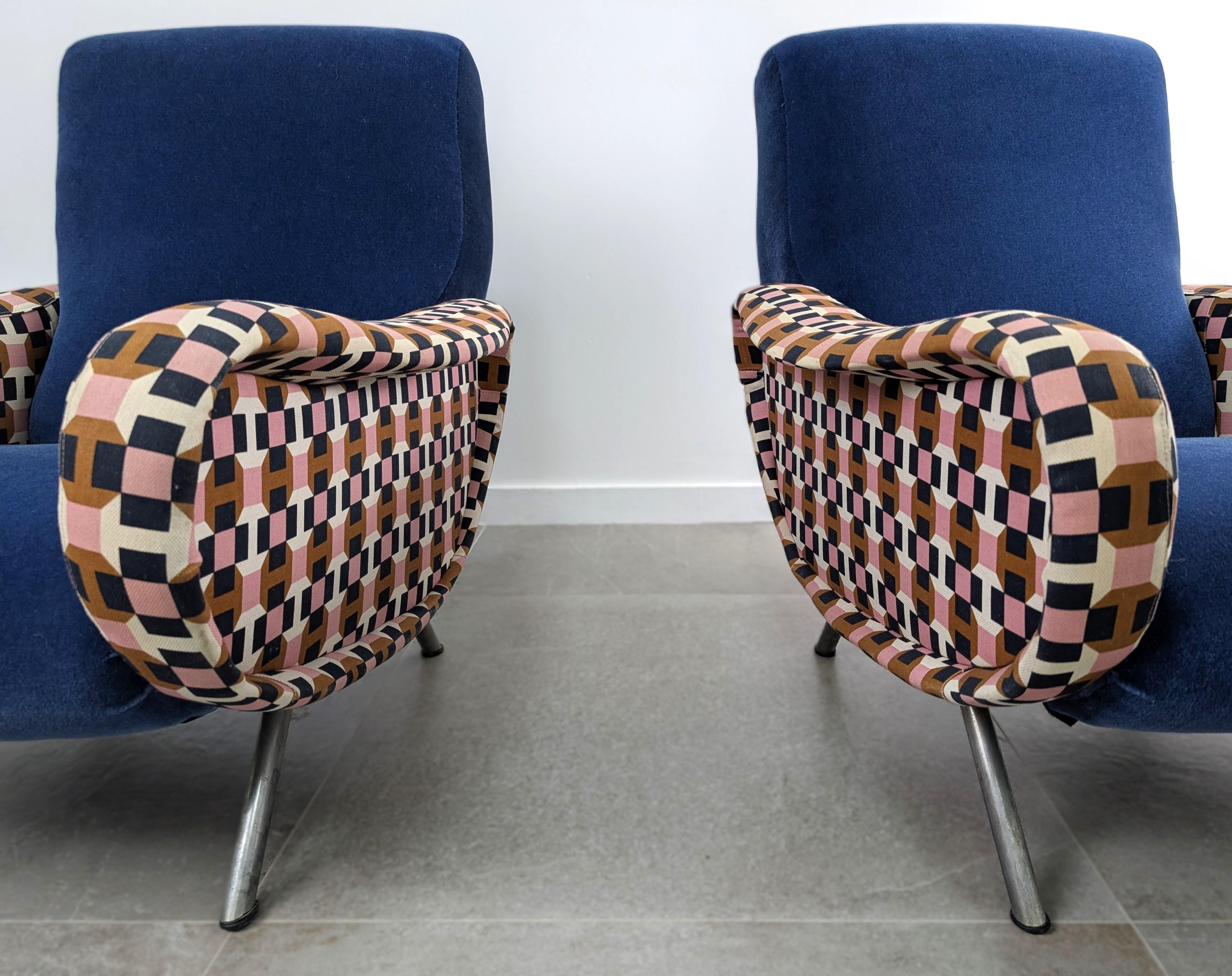Marco Zanuso Paar Damensessel Hermès Blauer Samt Italien 1950er Jahre im Angebot 10