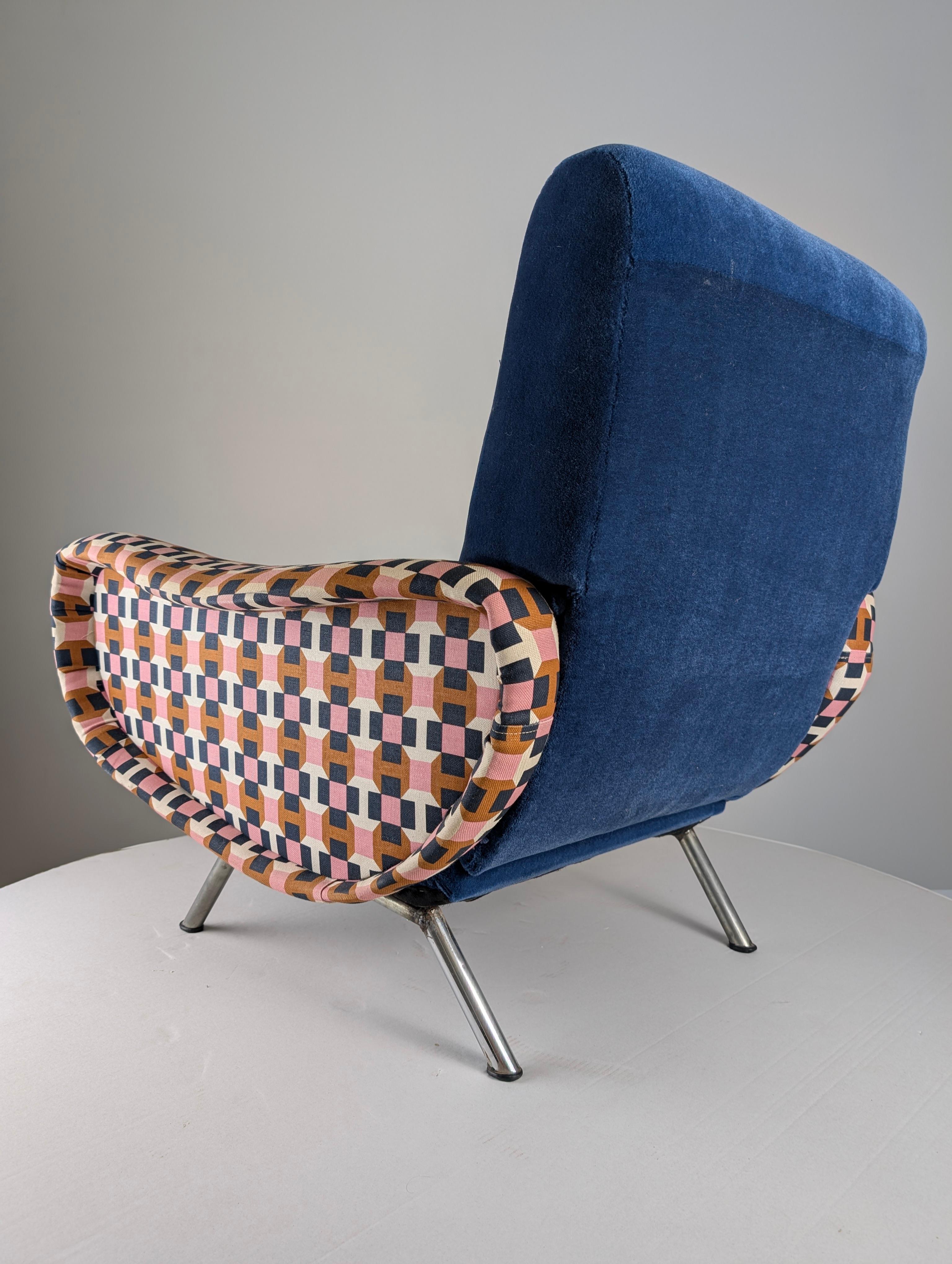 Marco Zanuso Paar Damensessel Hermès Blauer Samt Italien 1950er Jahre im Angebot 11