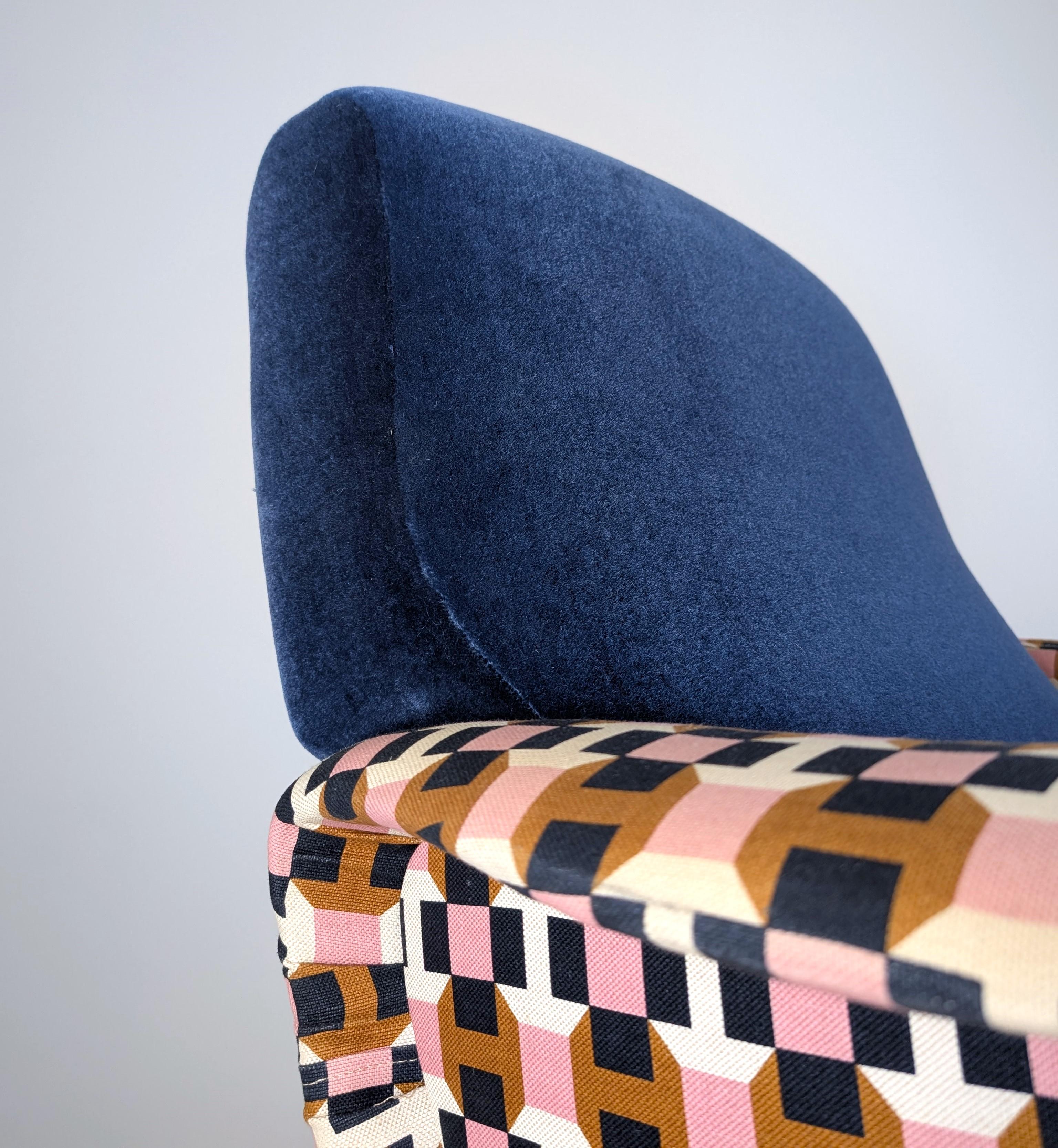 Marco Zanuso Paar Damensessel Hermès Blauer Samt Italien 1950er Jahre im Angebot 13